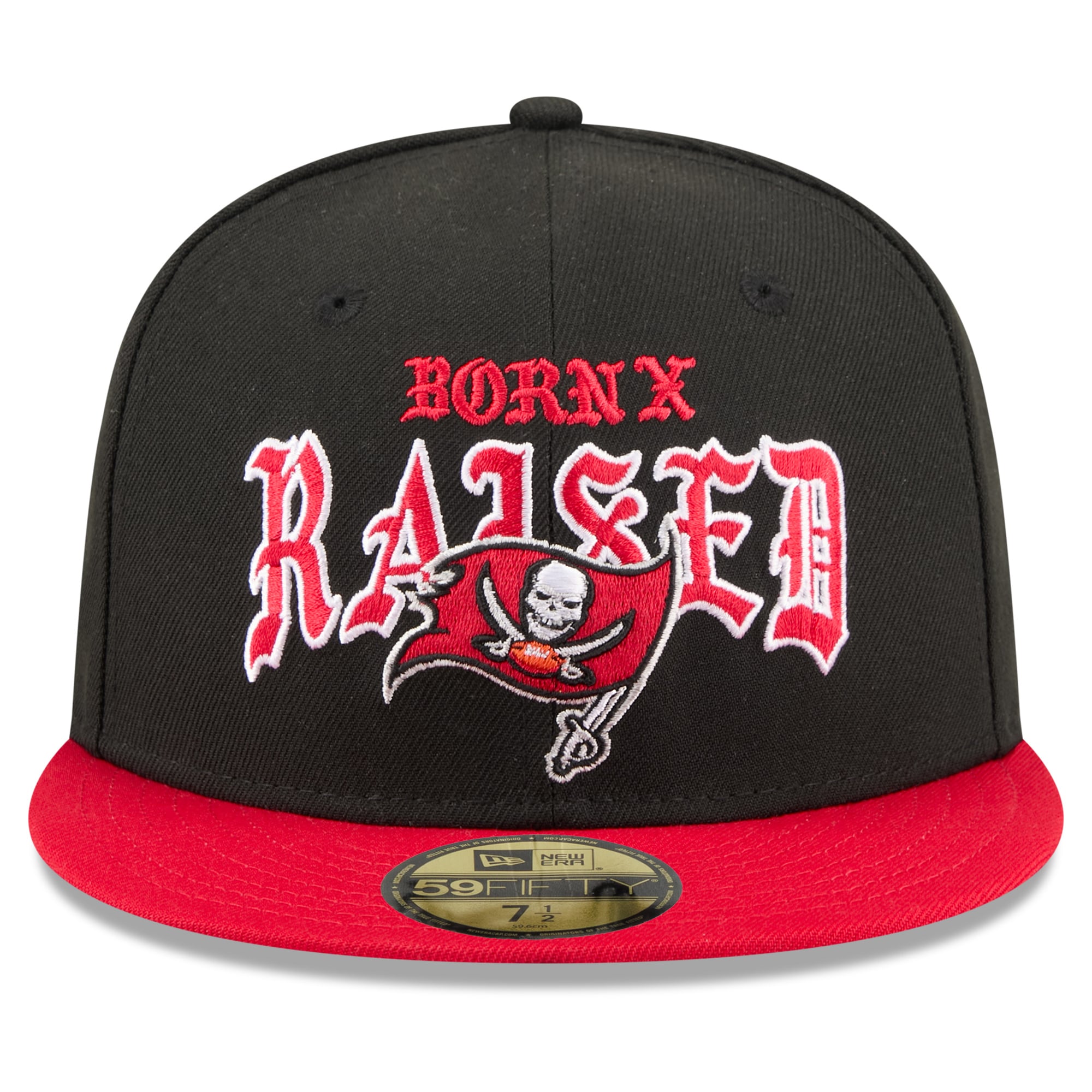 Casquette ajustée New Era x Born Raised Tampa Bay Buccaneers 59FIFTY pour homme, noire et rouge