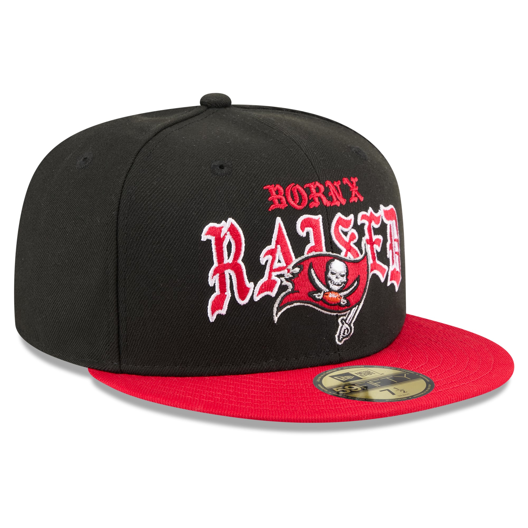 Casquette ajustée New Era x Born Raised Tampa Bay Buccaneers 59FIFTY pour homme, noire et rouge