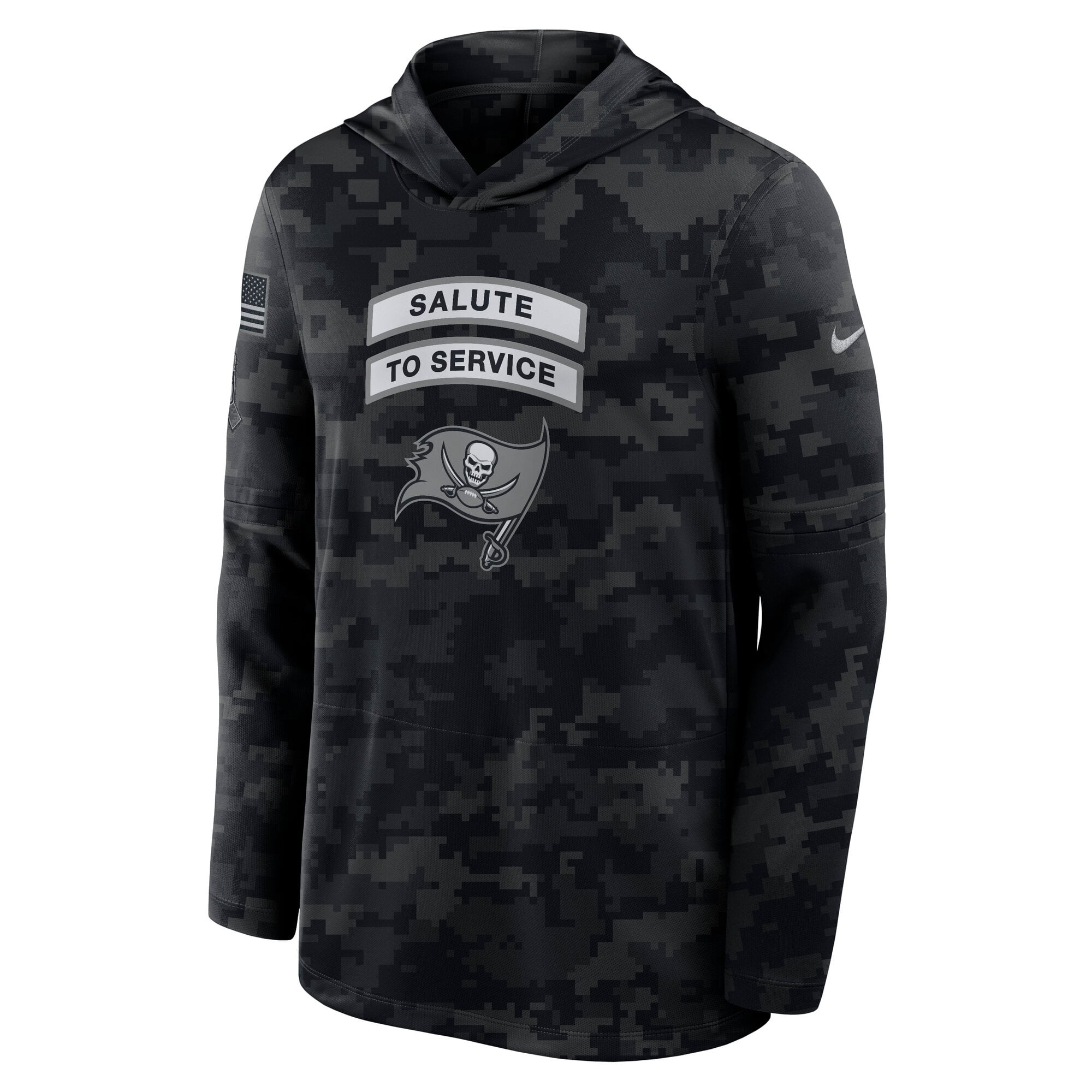 Haut à capuche léger Dri-FIT manches longues Nike Tampa Bay Buccaneers noir pour homme, collection 2026 Salute to Service.