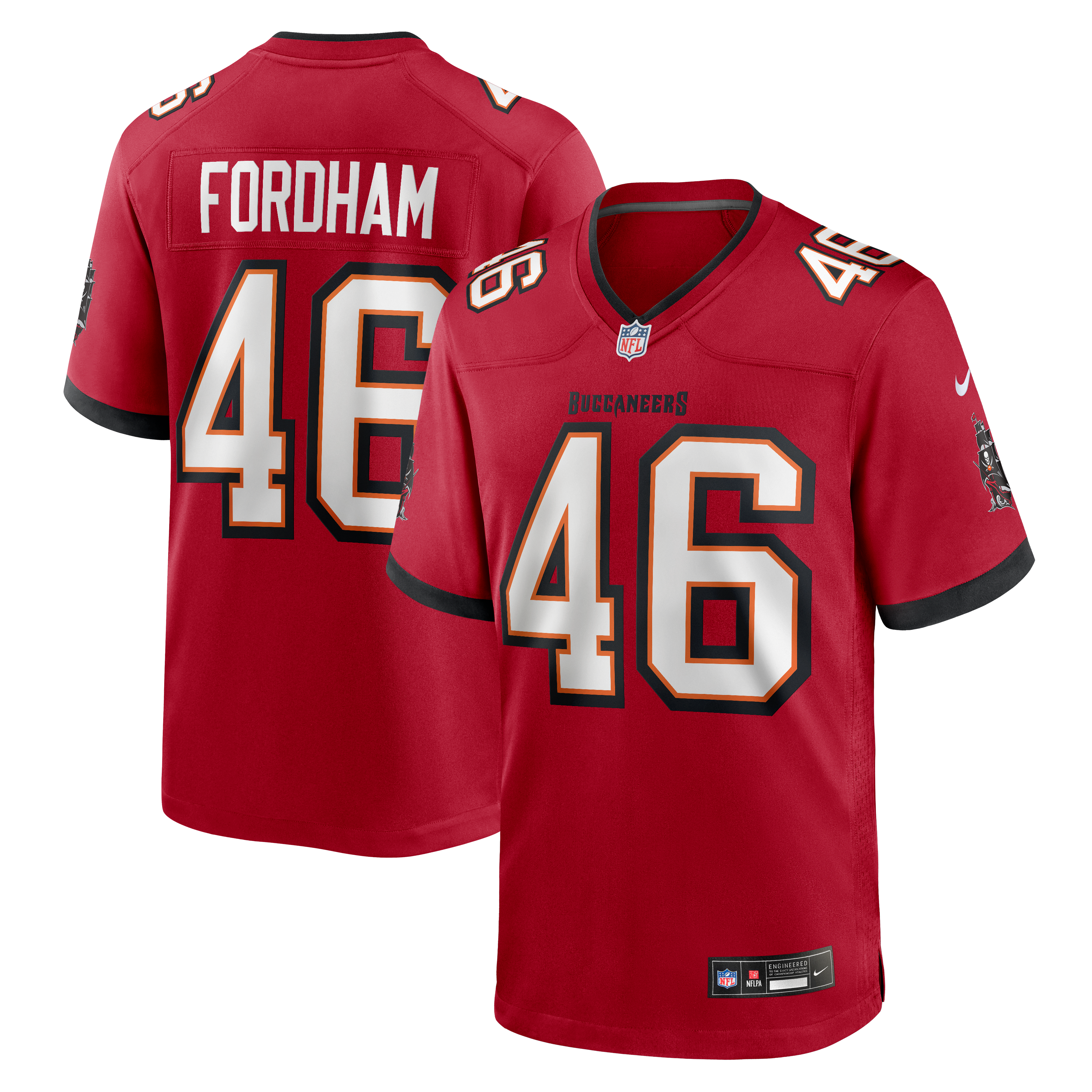 Maillot de match Nike Caden Fordham rouge des Buccaneers Tampa Bay pour homme