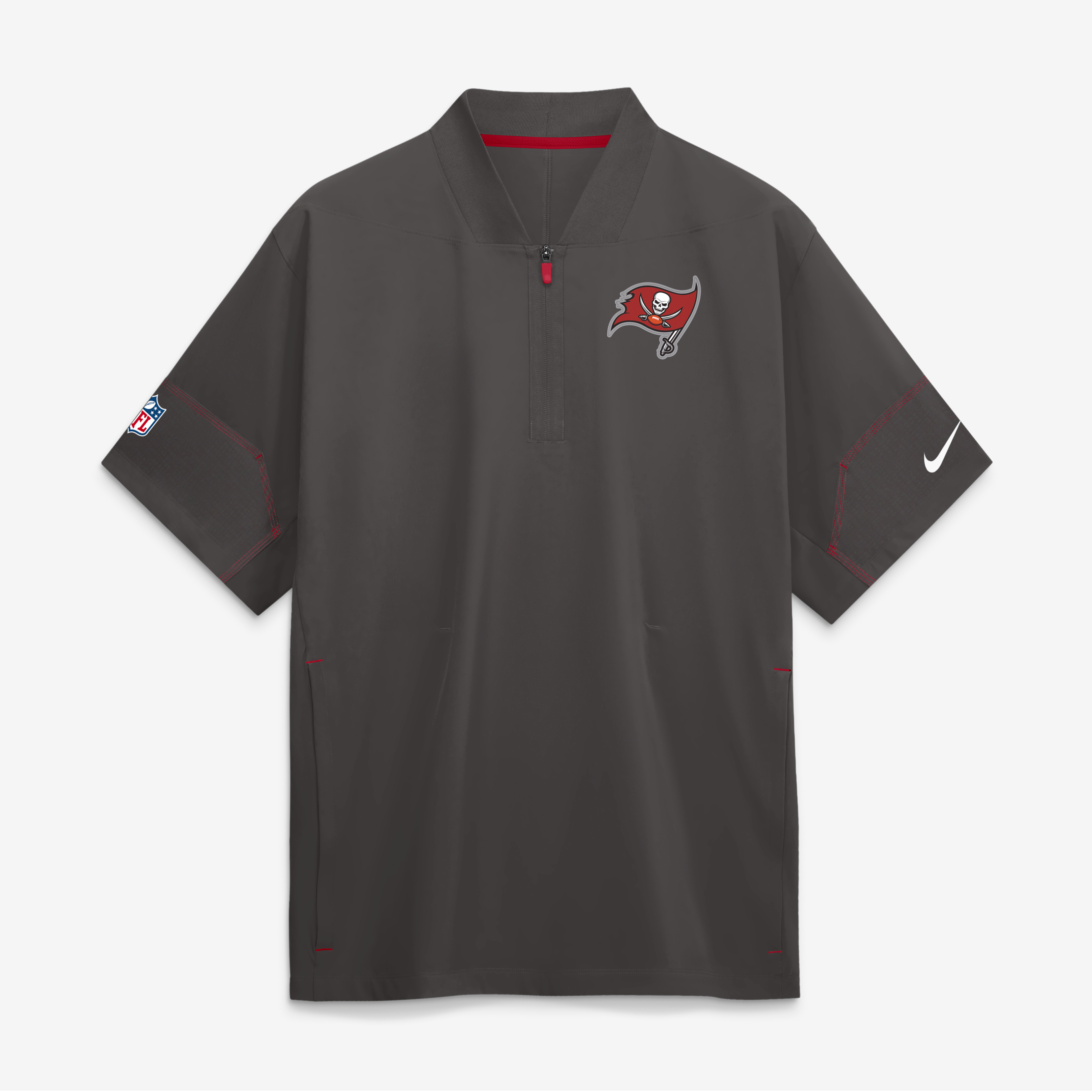 Men's Nike Pewter Tampa Bay Buccaneers Sideline Short Sleeve Quarter-Zip Coaches Jacket