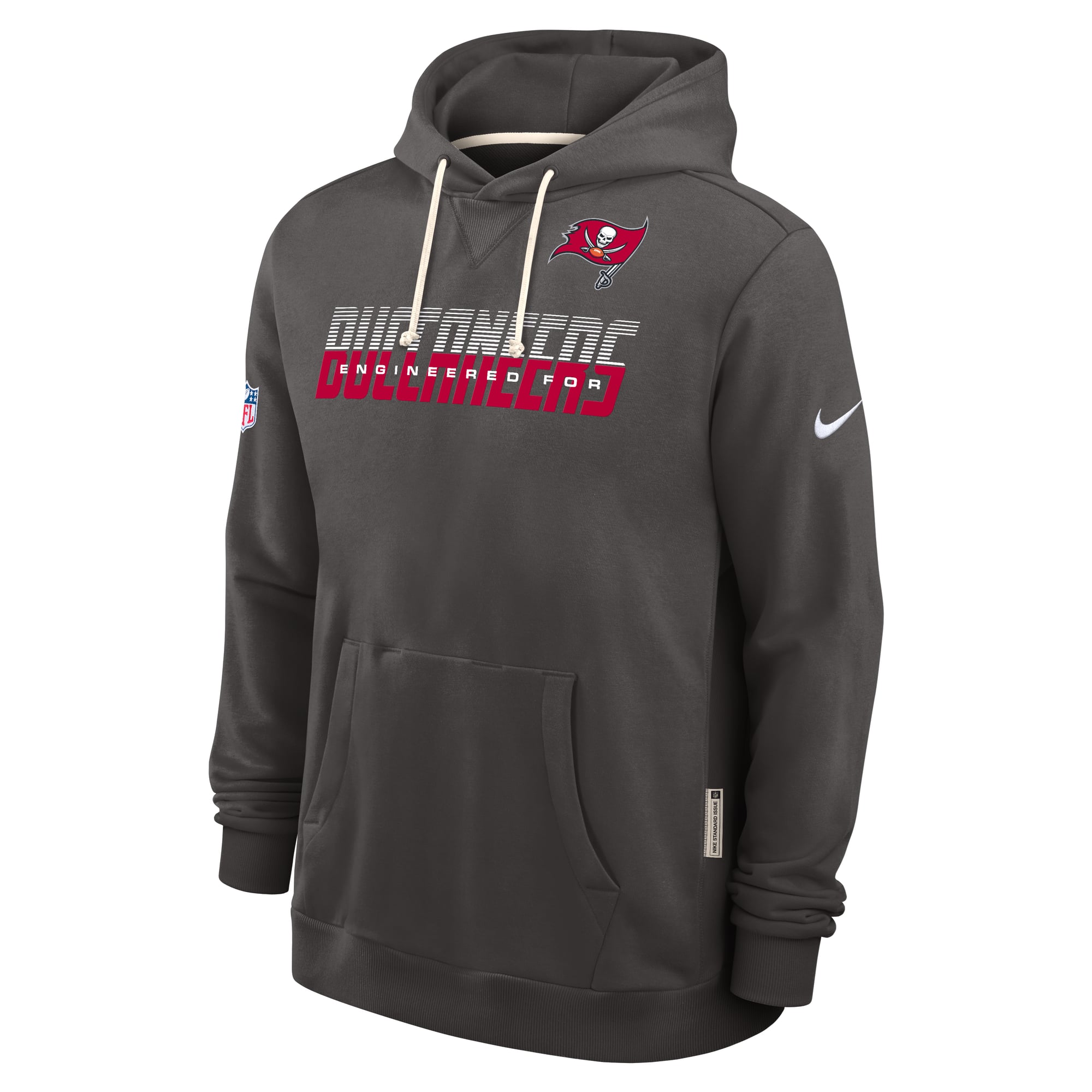 Sweat à capuche Nike Dri-FIT pour homme, couleur étain, Tampa Bay Buccaneers, modèle Sideline Standard Issue Top Prospect.