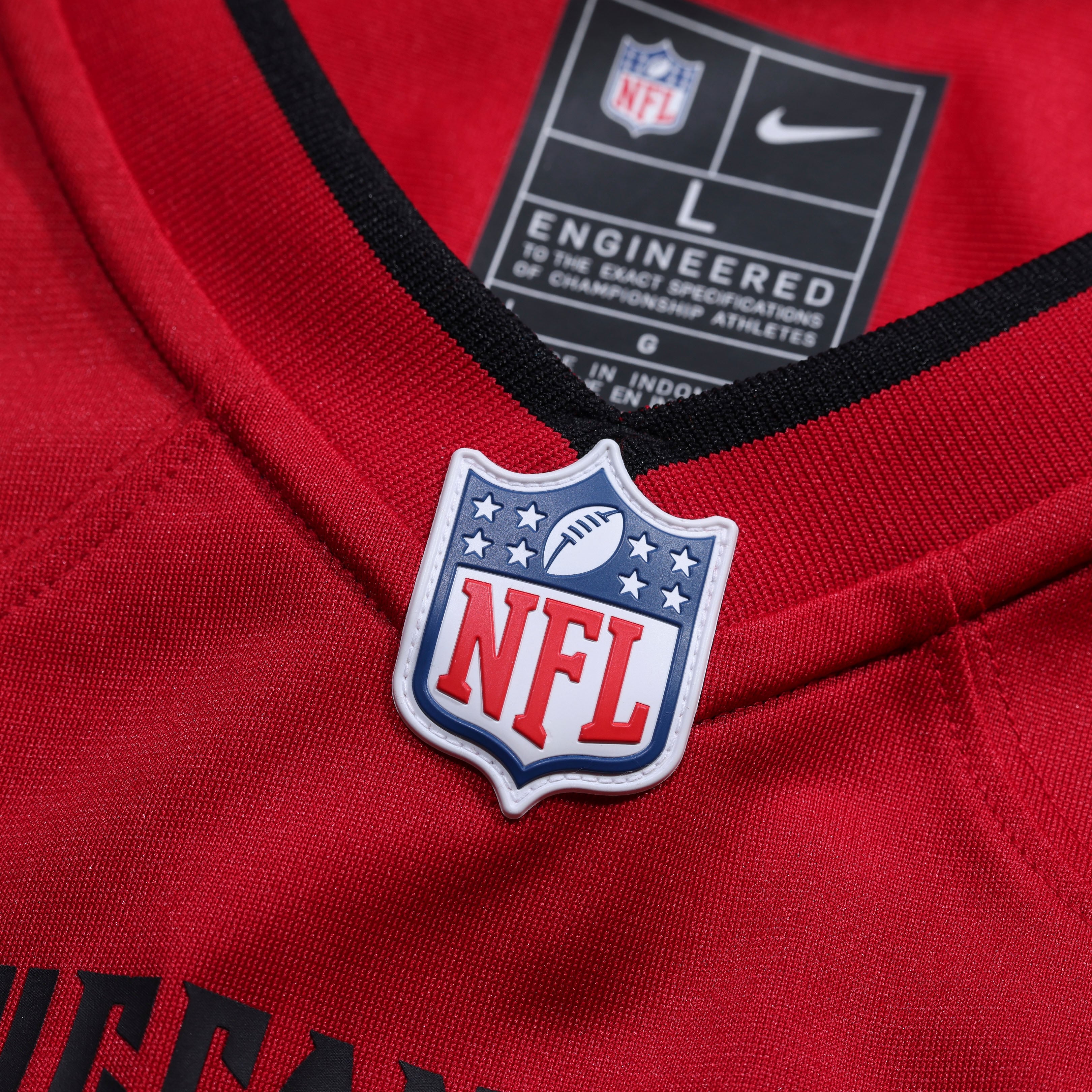 Maillot de match Nike rouge des Buccaneers Tampa Bay, porté par Rueben Bain Jr.