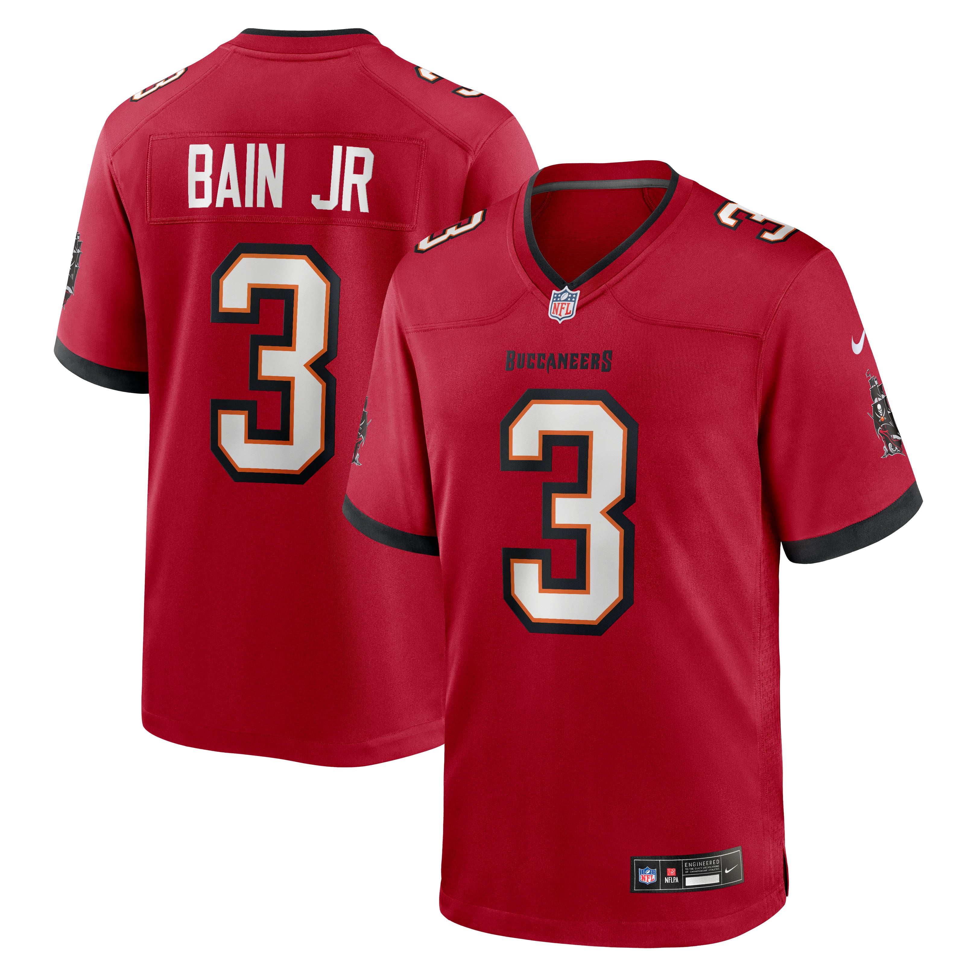 Maillot de match Nike rouge des Buccaneers Tampa Bay, porté par Rueben Bain Jr.