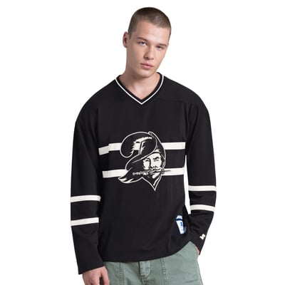 Tampa Bay Buccaneers Starter Line Up Retro Logo Long Sleeve V-Neck T-Shirt - Black