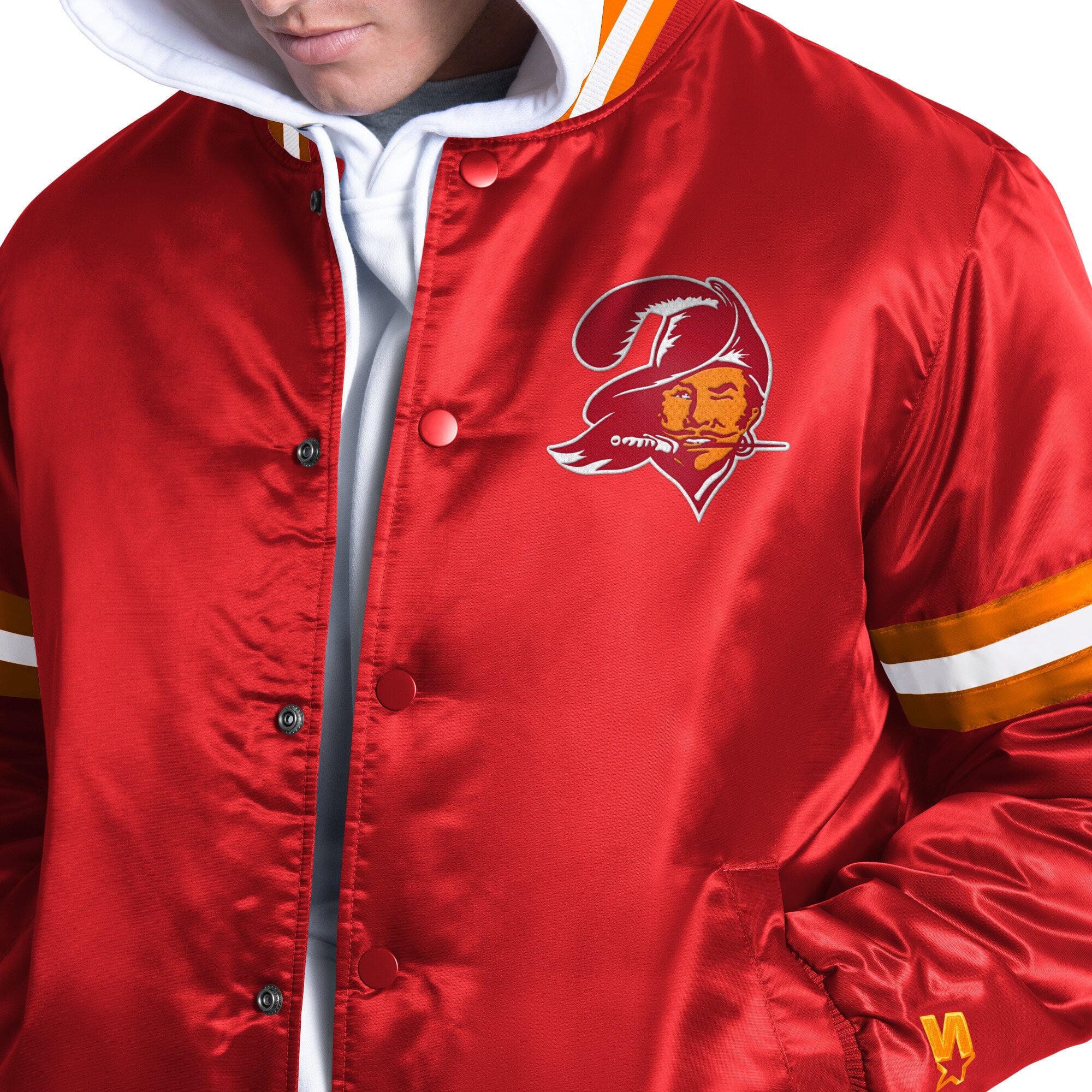 Veste universitaire rétro à boutons-pression Starter rouge pour homme, logo Courtside des Buccaneers de Tampa Bay