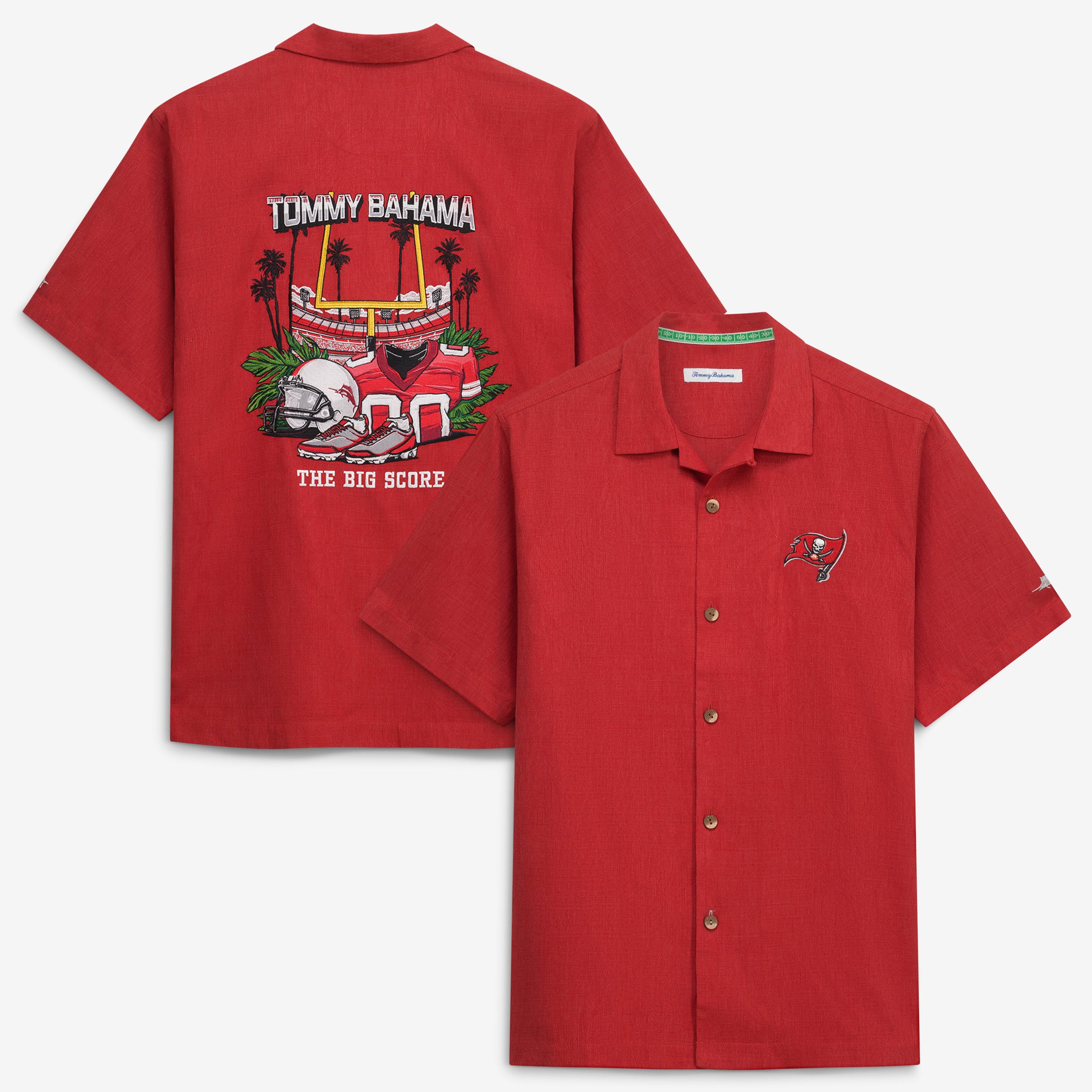 Chemise boutonnée Tommy Bahama rouge Tampa Bay Buccaneers Endzone Paradise IslandZone pour homme