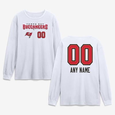 Tampa Bay Buccaneers  Touchdown Wordmark Personalized Name & Number Long Sleeve T-Shirt - White