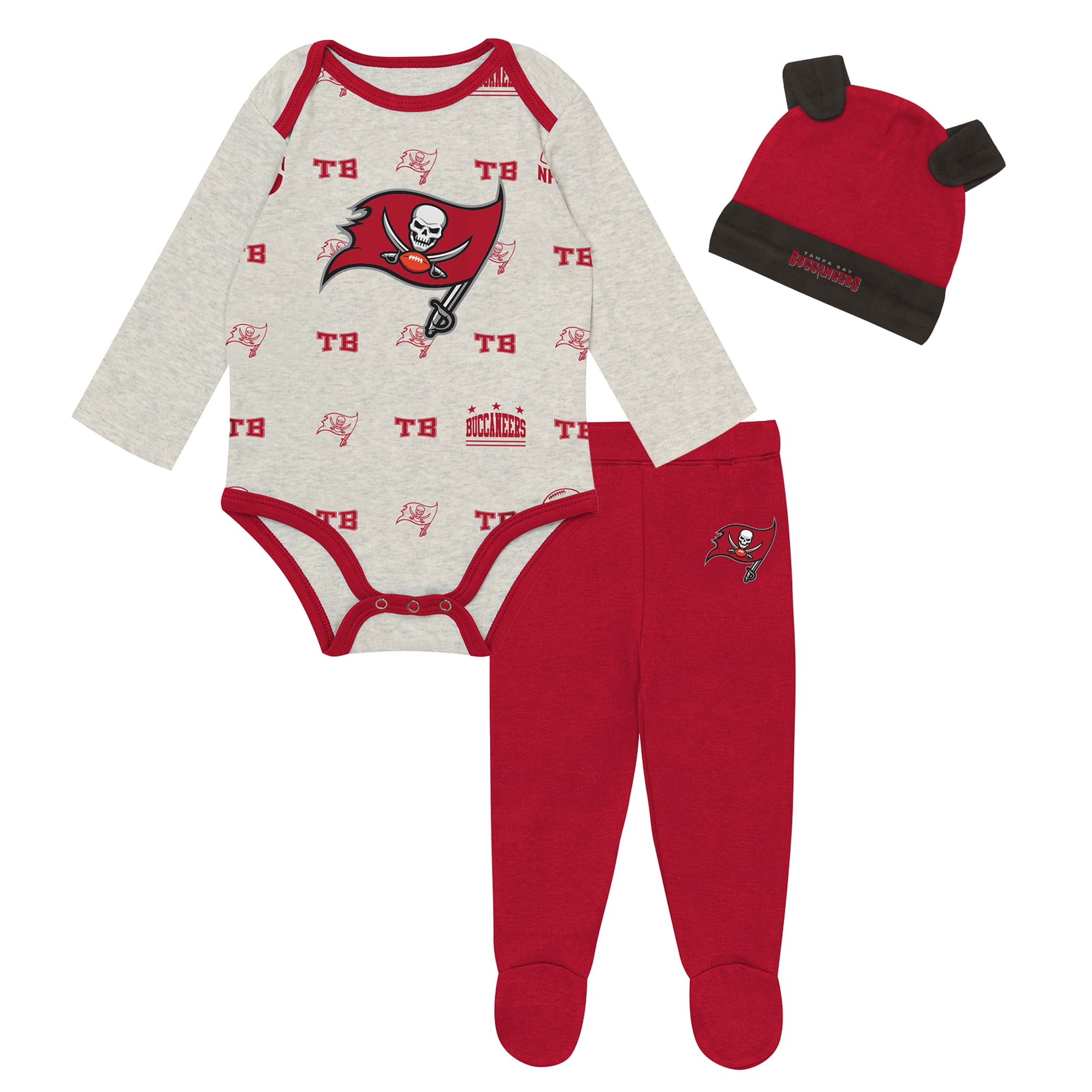 Ensemble pantalon et bonnet 3 pièces Huddles & Giggles Tampa Bay Buccaneers pour nouveau-né Outerstuff, gris chiné