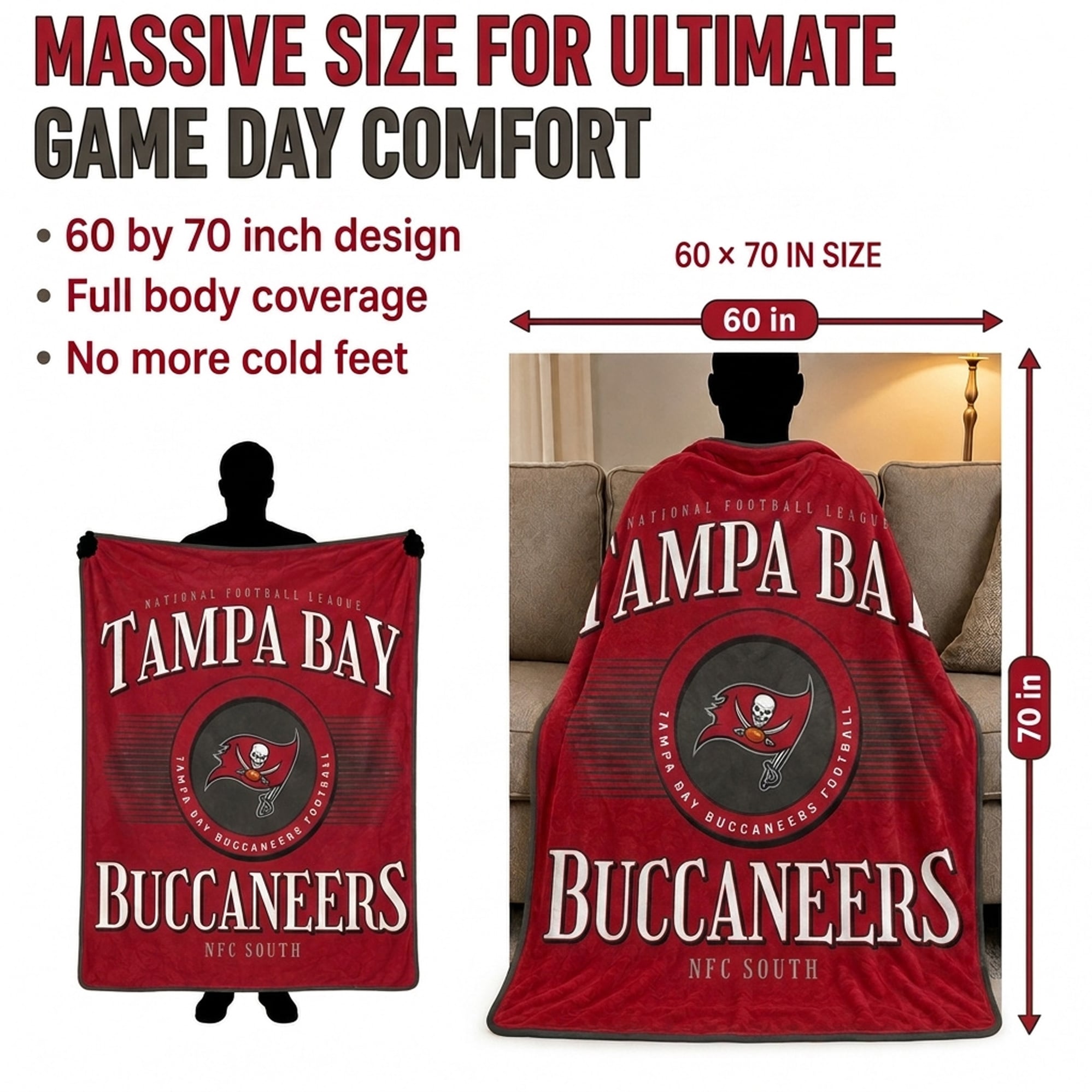 Couverture Pegasus Tampa Bay Buccaneers Spotlight Arch 60" x 70" ultra douce