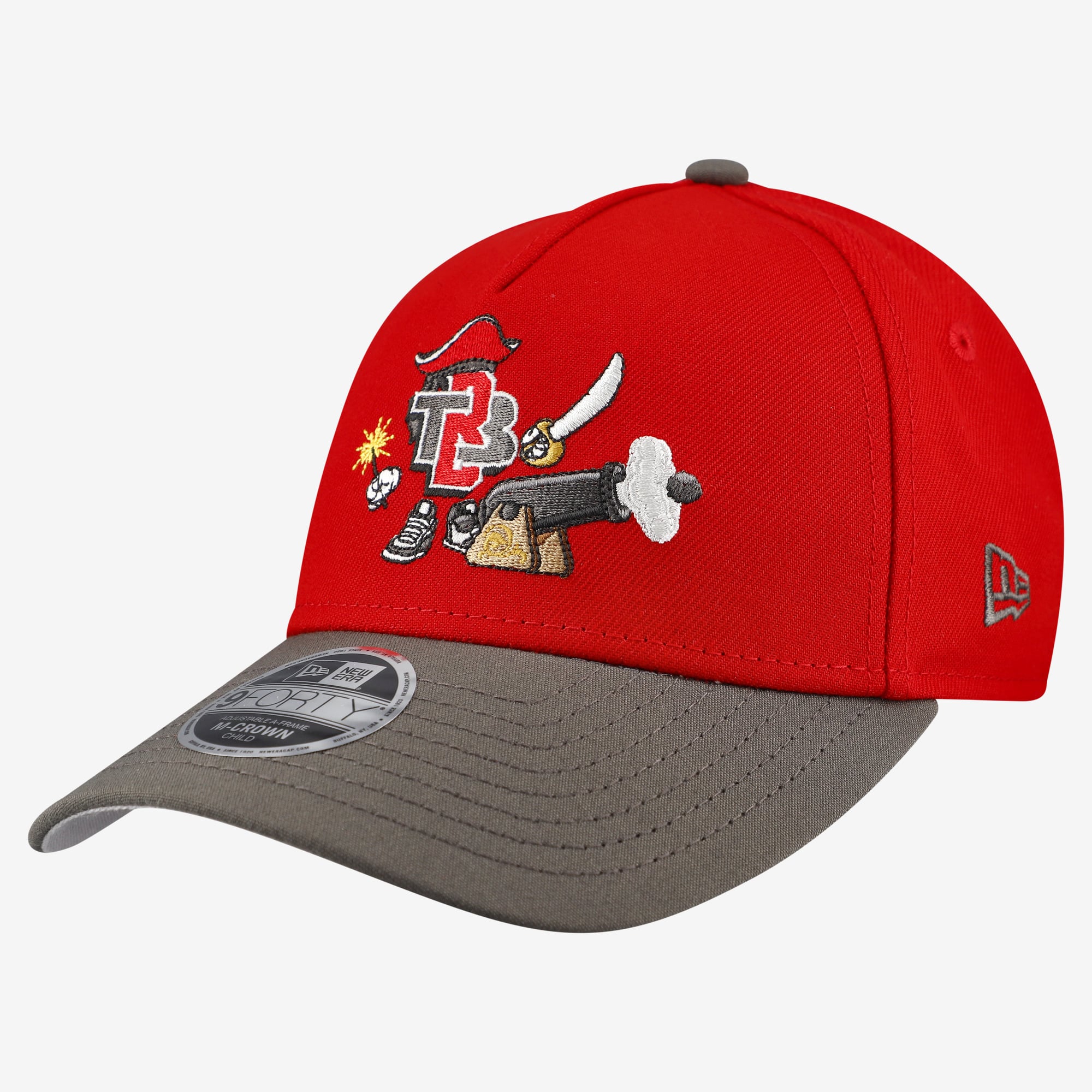 Casquette ajustable New Era rouge Tampa Bay Buccaneers 9FORTY M-Crown A-Frame à motif dessin animé pour enfants d'âge préscolaire