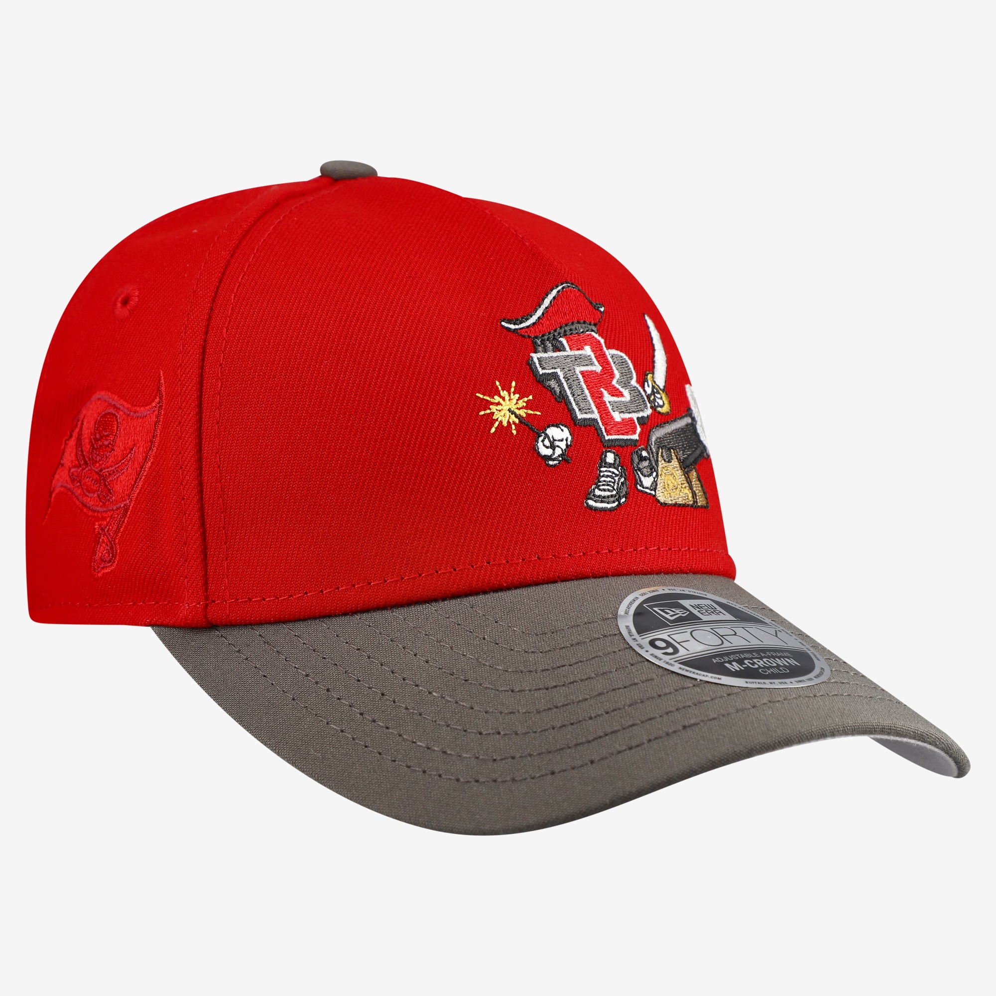 Casquette ajustable New Era rouge Tampa Bay Buccaneers 9FORTY M-Crown A-Frame à motif dessin animé pour enfants d'âge préscolaire