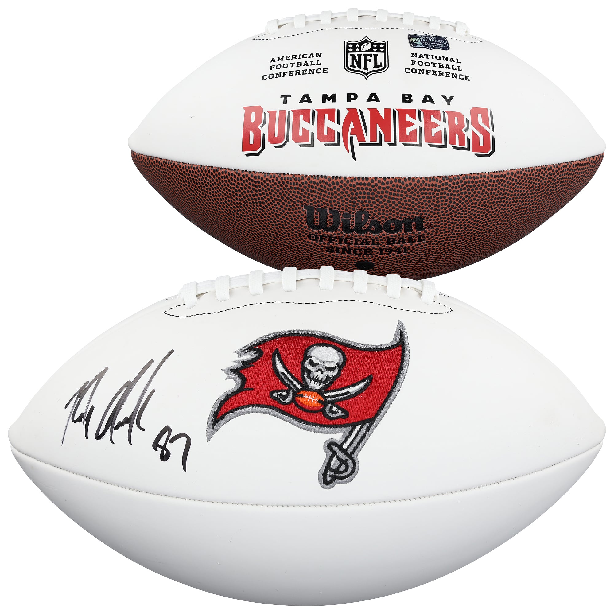 Ballon de football Wilson à panneau blanc autographié par Rob Gronkowski des Buccaneers de Tampa Bay