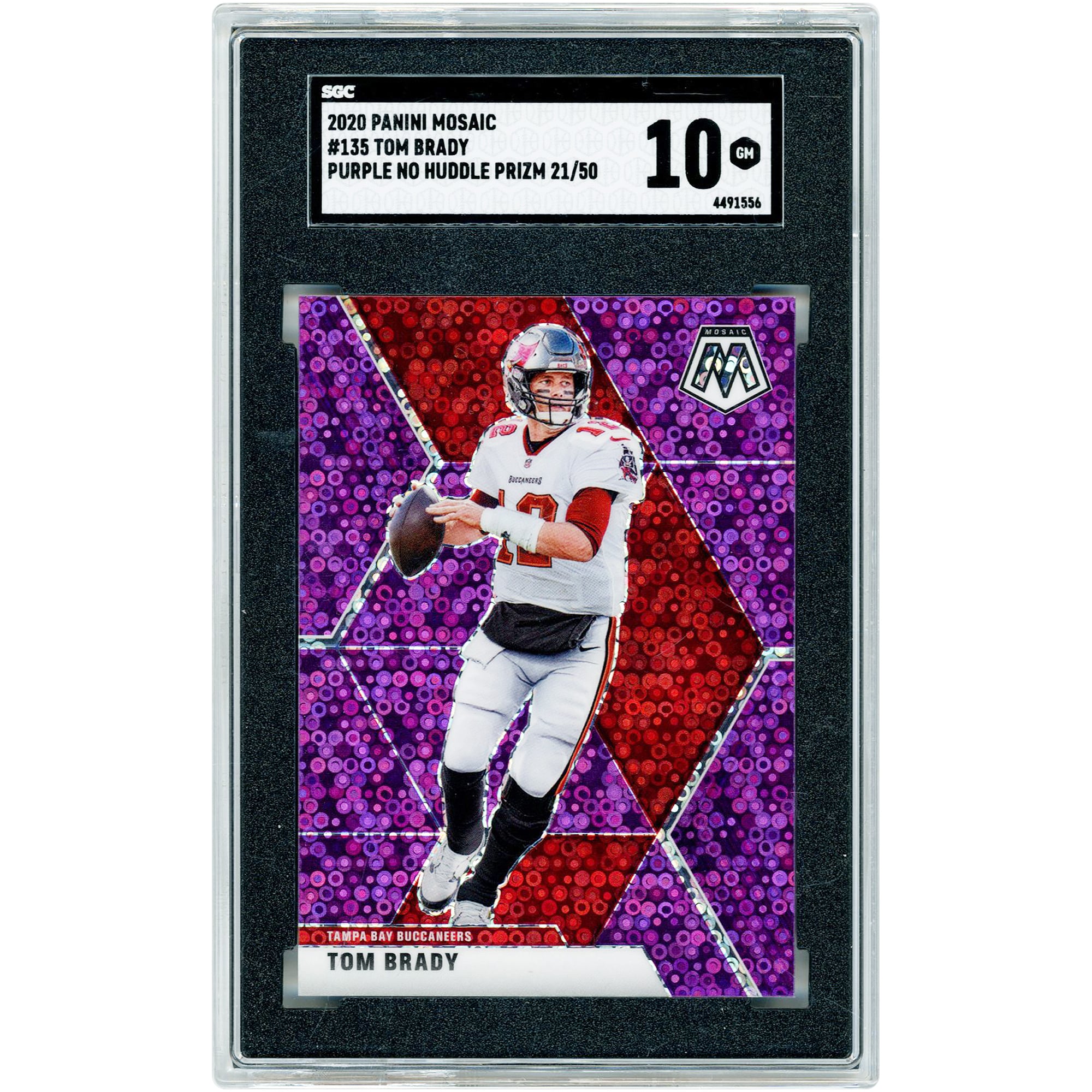 Tom Brady Tampa Bay Buccaneers 2020 Panini Mosaic Purple No Huddle Prizm #135 #21/50 SGC Authenticated 10 Card