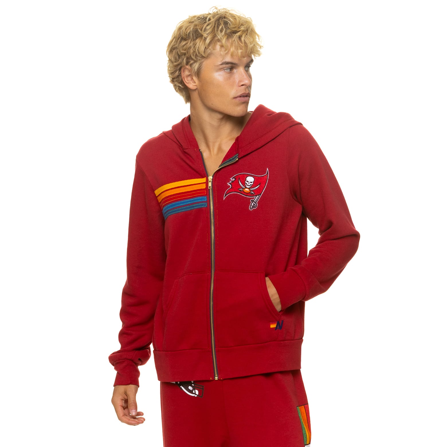 Sweat à capuche unisexe Aviator Nation rouge Tampa Bay Buccaneers en mélange de trois matières, fermeture éclair intégrale