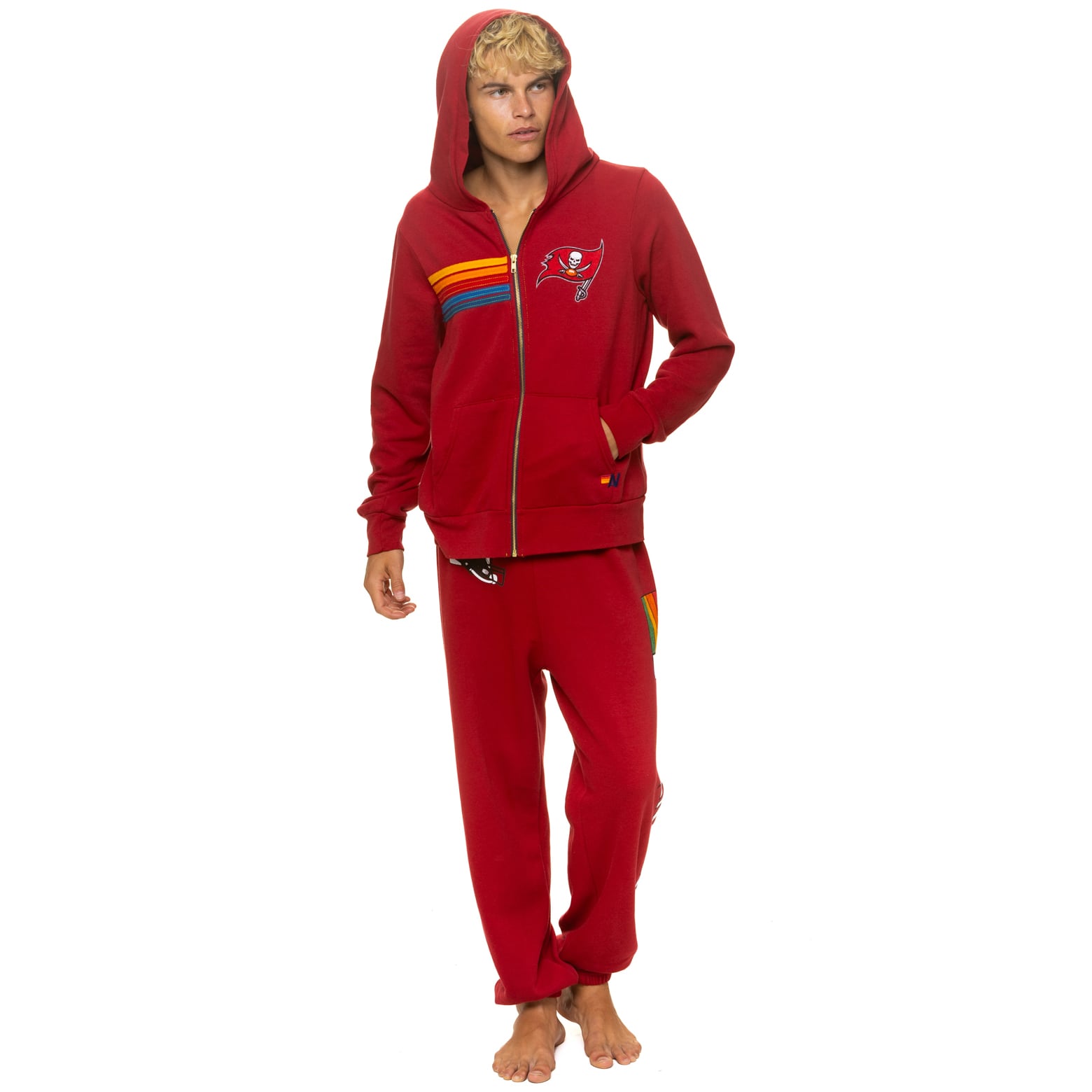 Sweat à capuche unisexe Aviator Nation rouge Tampa Bay Buccaneers en mélange de trois matières, fermeture éclair intégrale