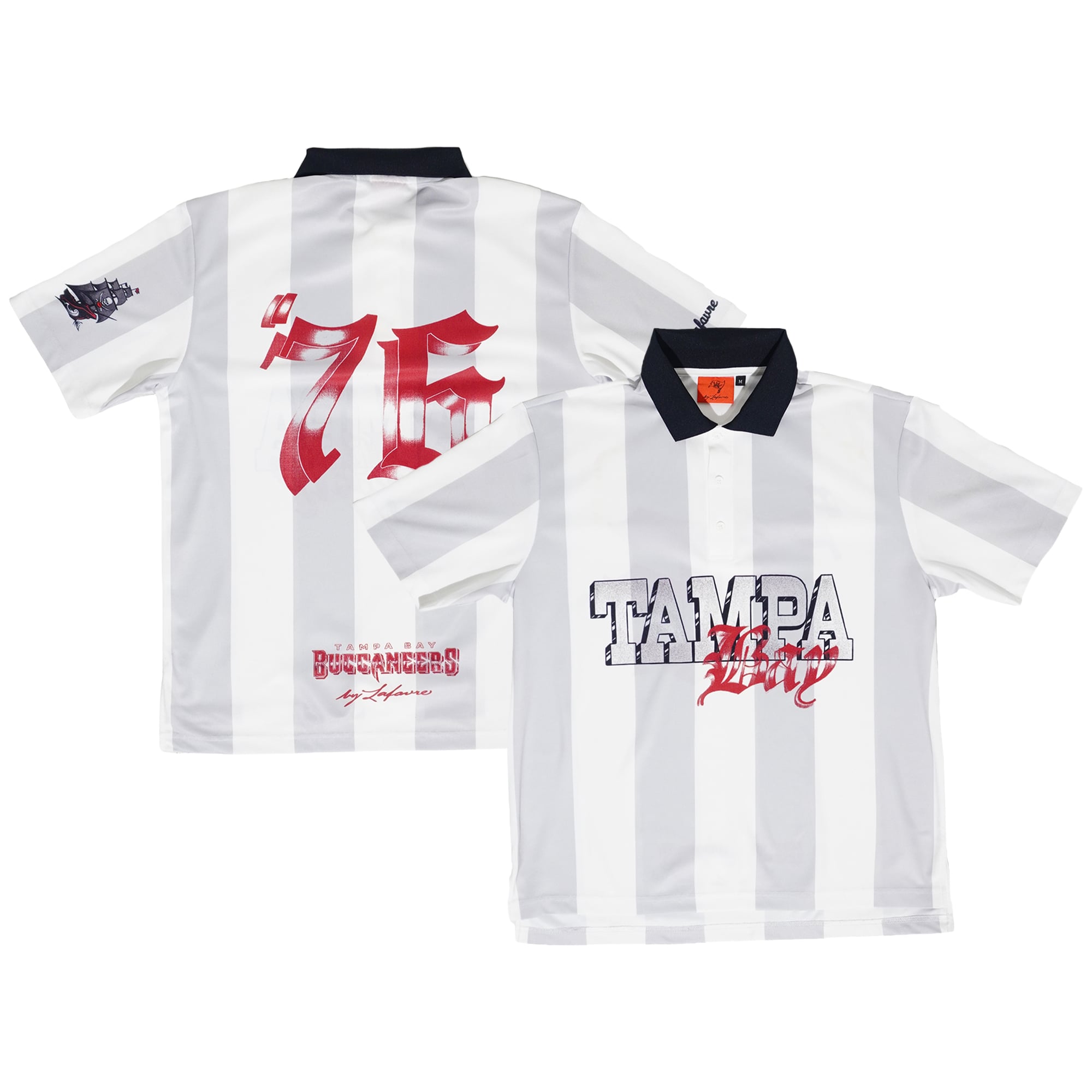 Polo de football unisexe Lafavre blanc/gris à rayures Tampa Bay Buccaneers
