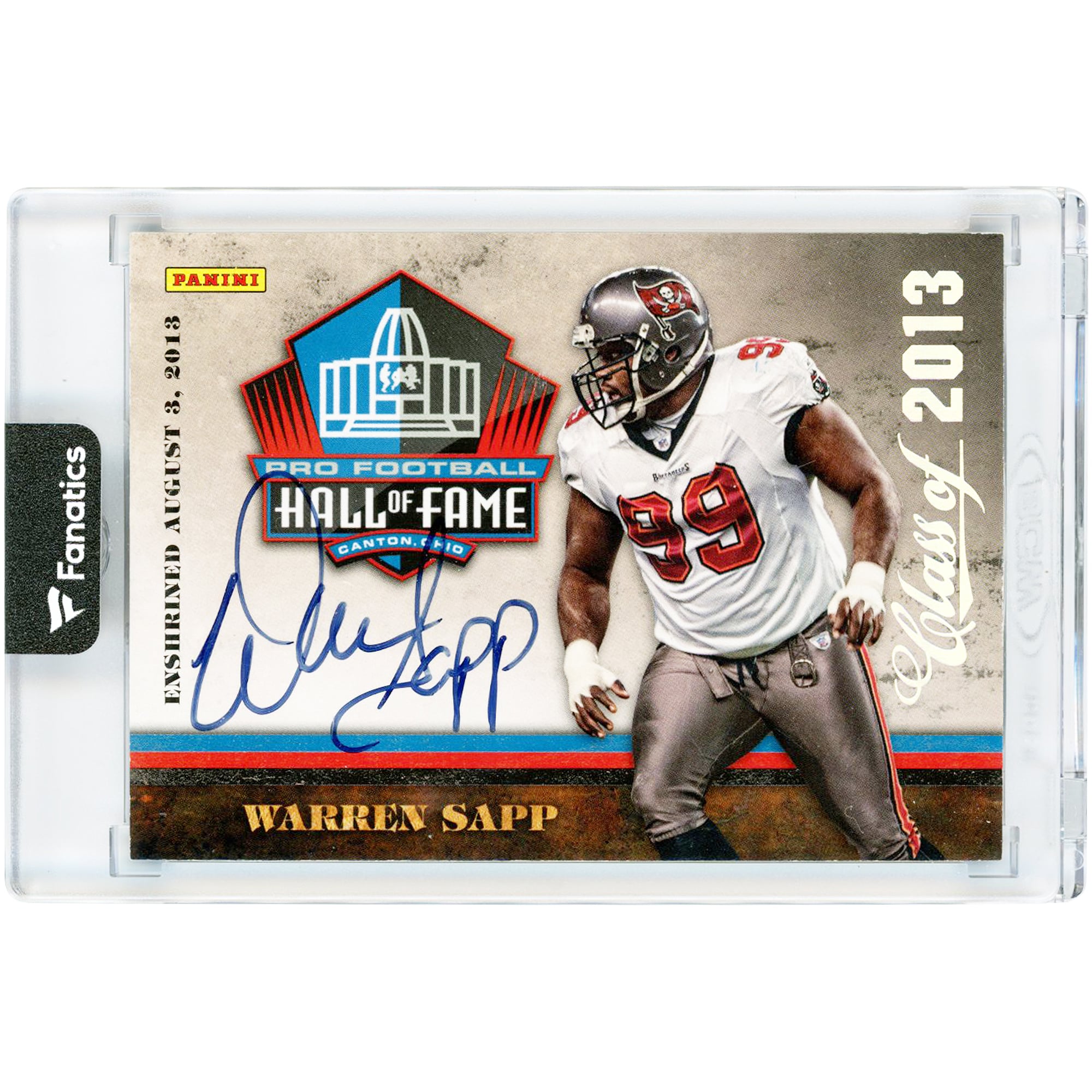 Carte autographiée de Warren Sapp, joueur des Buccaneers de Tampa Bay, Panini Class of '13 Hall of Fame 2013, numéro 1