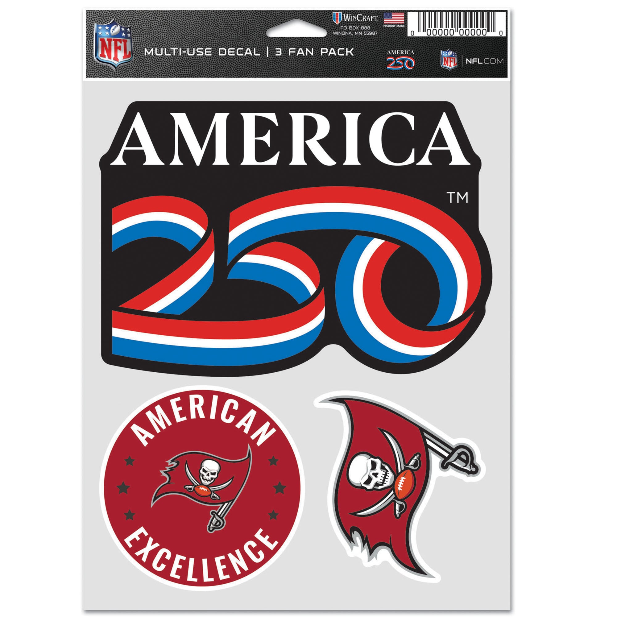 WinCraft Tampa Bay Buccaneers America 250 5.5" x 7.75" Three-Piece Fan Decal Set