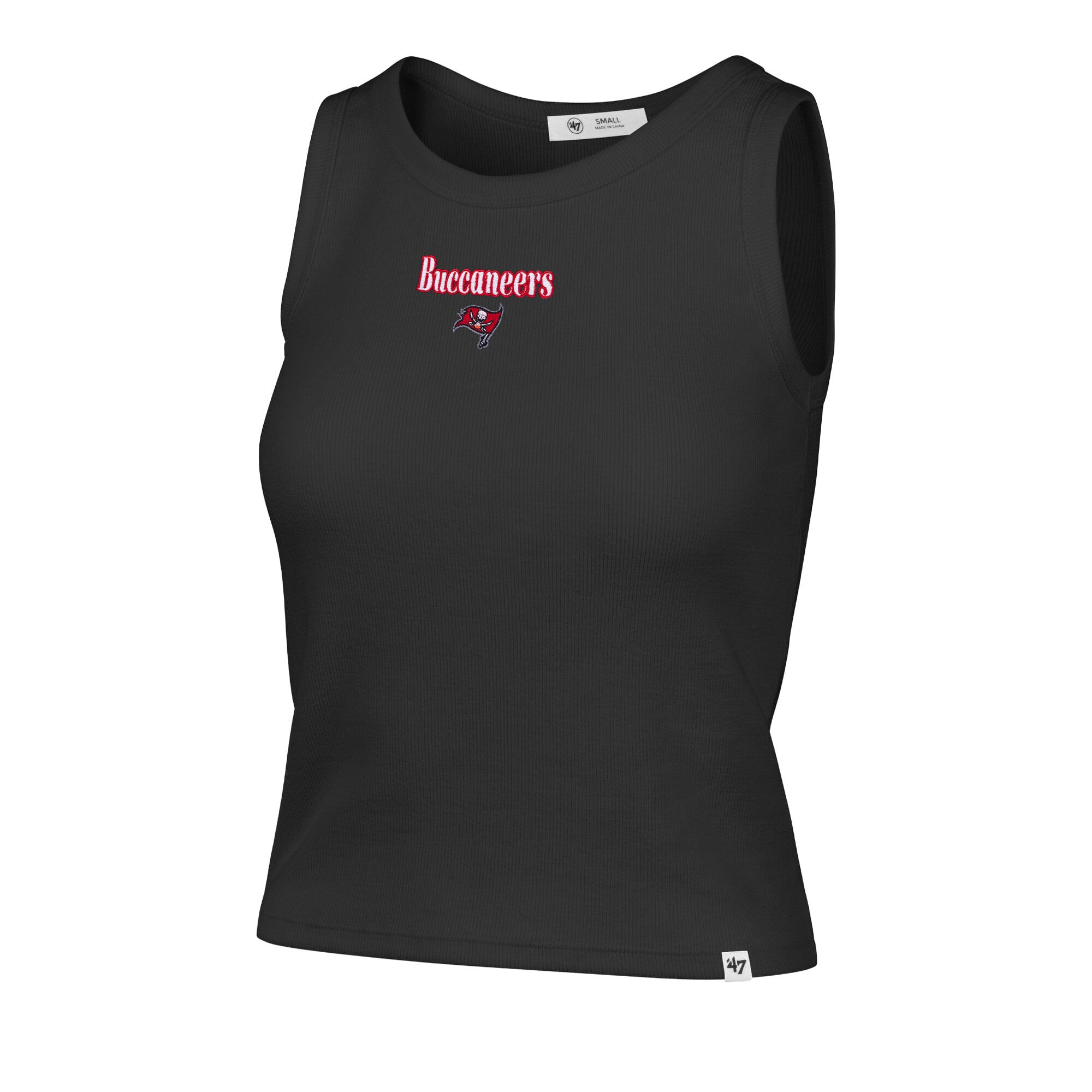 Débardeur court côtelé à coupe droite Tampa Bay Buccaneers noir pour femme, modèle 47