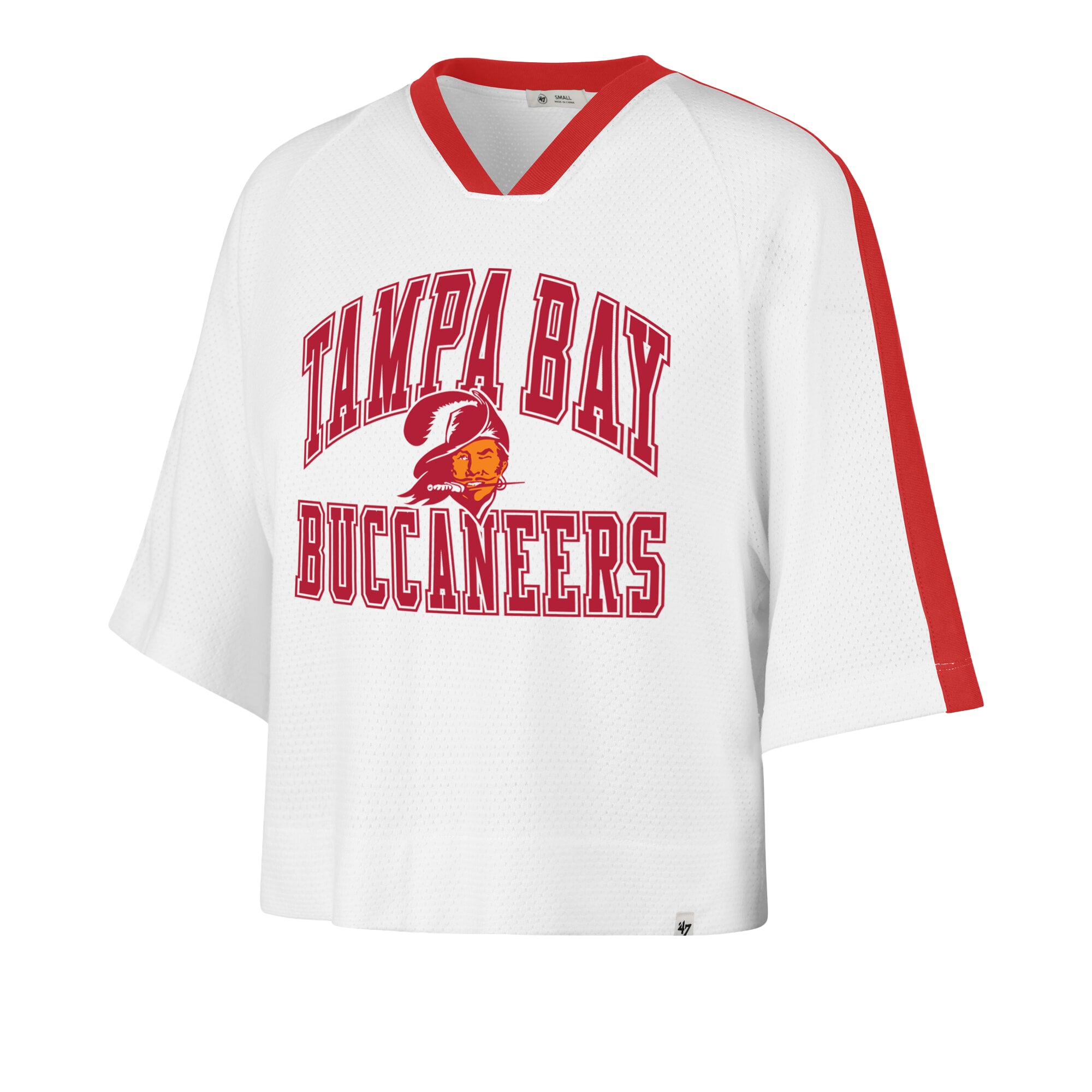 Women's '47 White Tampa Bay Buccaneers Big Overarch Drop Needle Raglan V-Neck T-Shirt