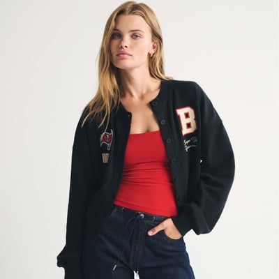 Tampa Bay Buccaneers Abercrombie & Fitch Women's Full-Button Cardigan - Black