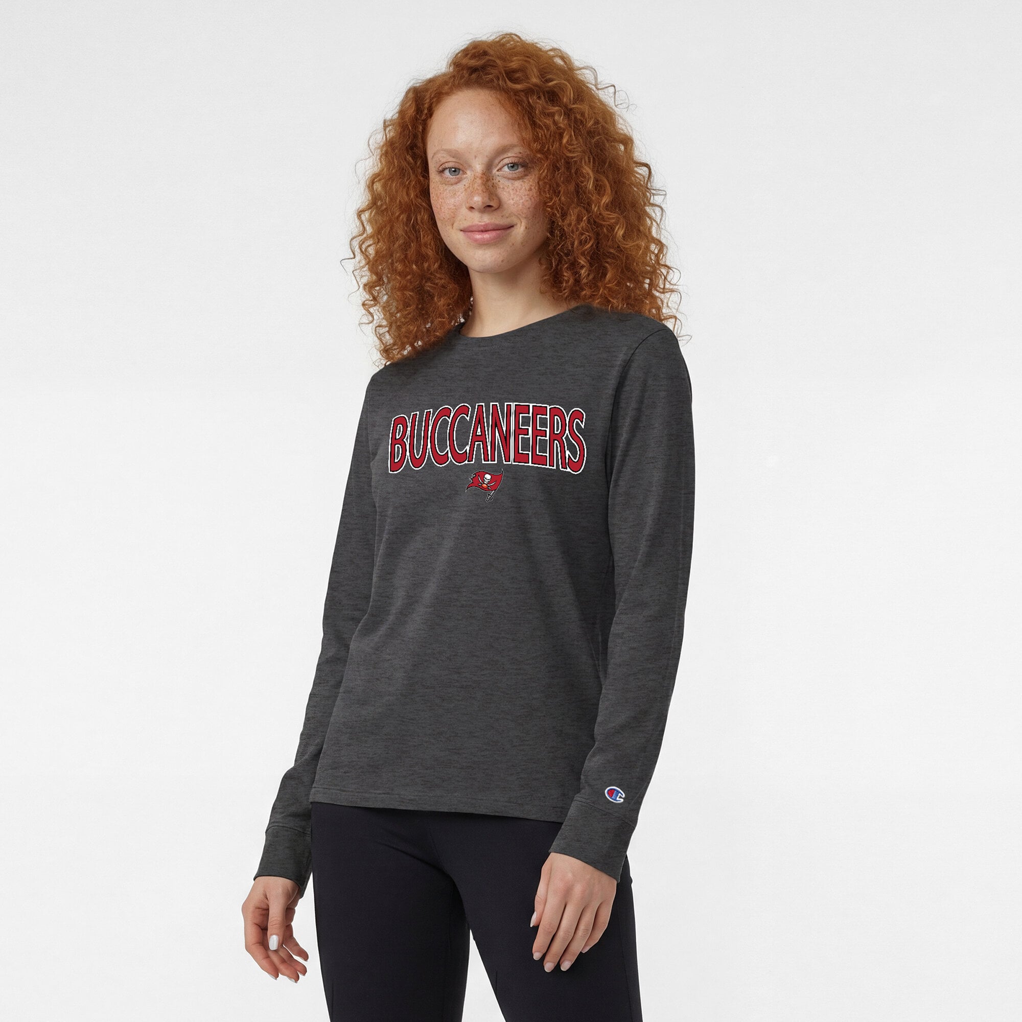 Women's Champion Heather Charcoal Tampa Bay Buccaneers Core Logo Long Sleeve T-Shirt