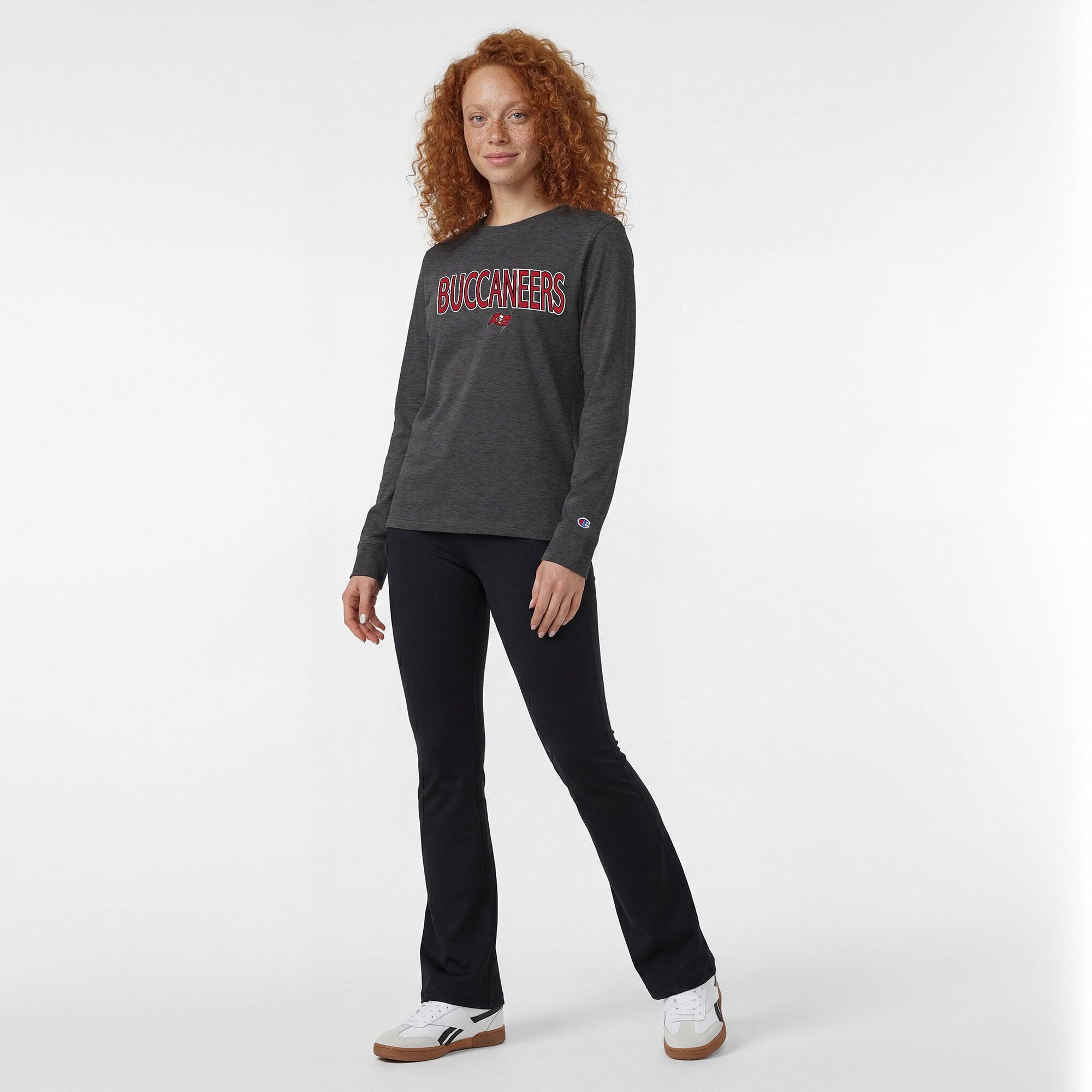 Women's Champion Heather Charcoal Tampa Bay Buccaneers Core Logo Long Sleeve T-Shirt