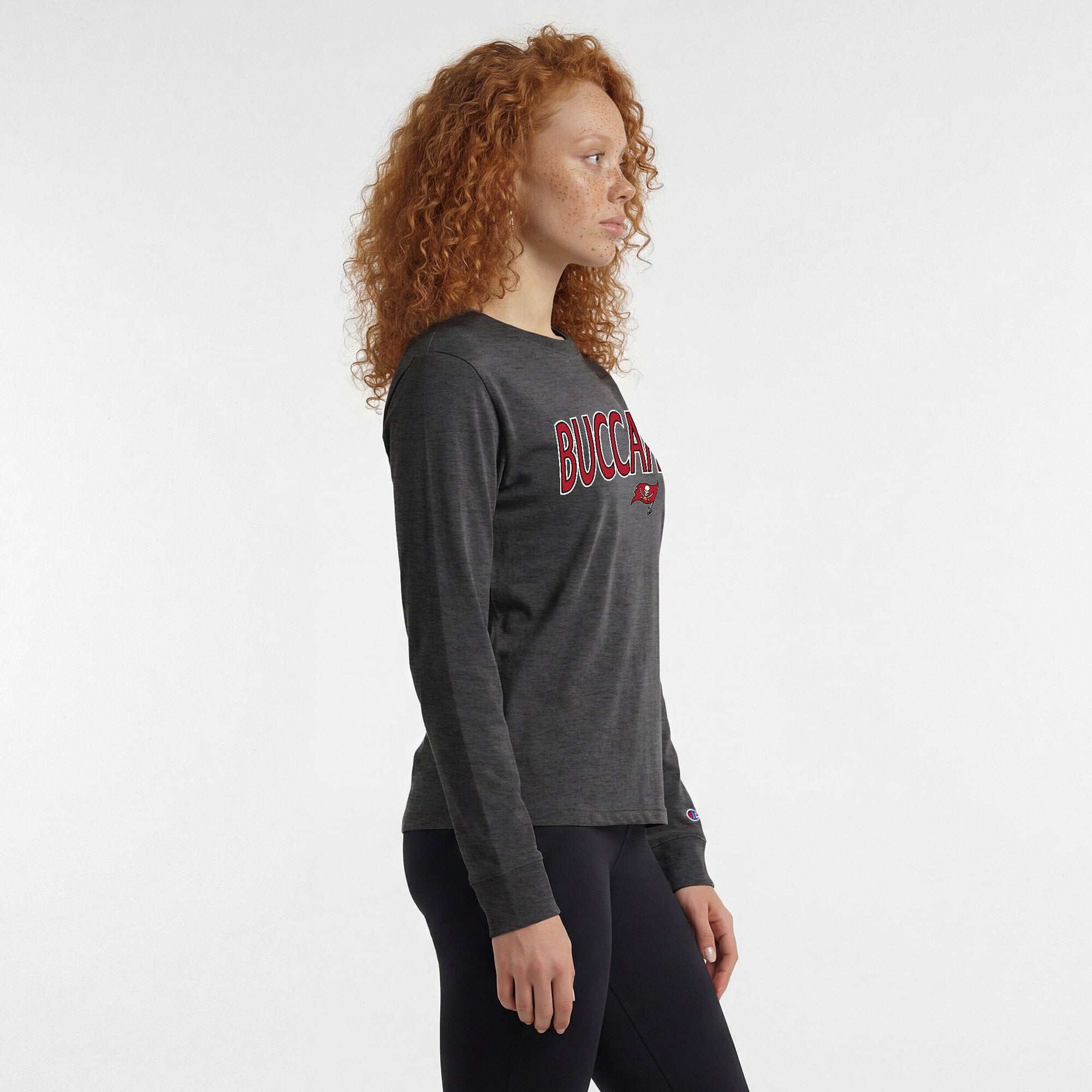 Women's Champion Heather Charcoal Tampa Bay Buccaneers Core Logo Long Sleeve T-Shirt