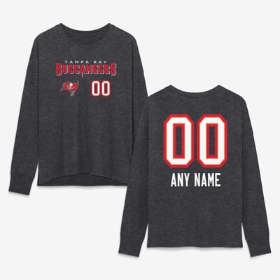 Tampa Bay Buccaneers Women's Touchdown Wordmark Personalized Name & Number Long Sleeve T-Shirt - Charcoal