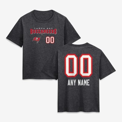 Tampa Bay Buccaneers Women's Touchdown Wordmark Personalized Name & Number T-Shirt - Charcoal