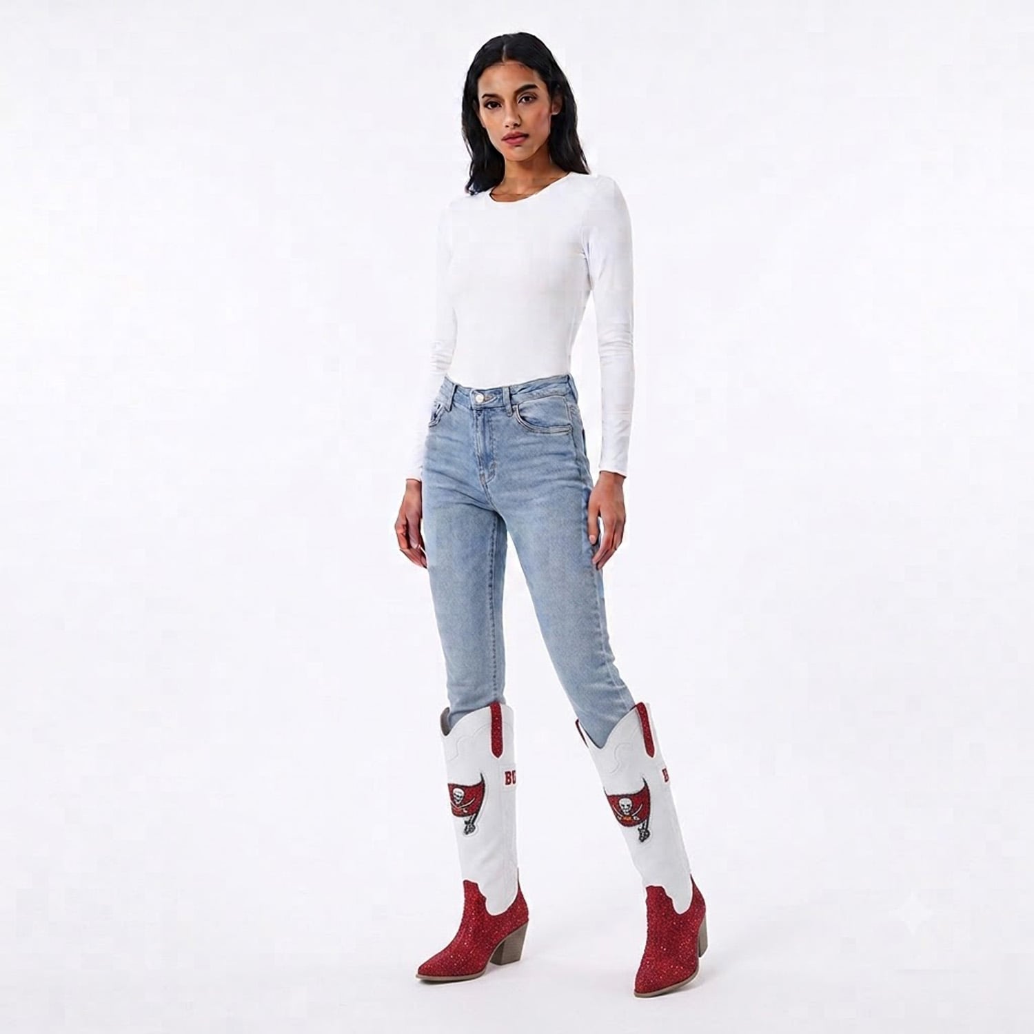 Bottes de cowboy FABGATING pour femmes par Cuce White Tampa Bay Buccaneers Crystal