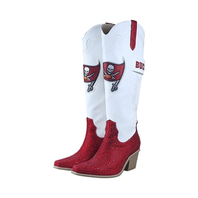  Tampa Bay Buccaneers FABGATING by Cuce Women's Crystal Cowboy Boots - White