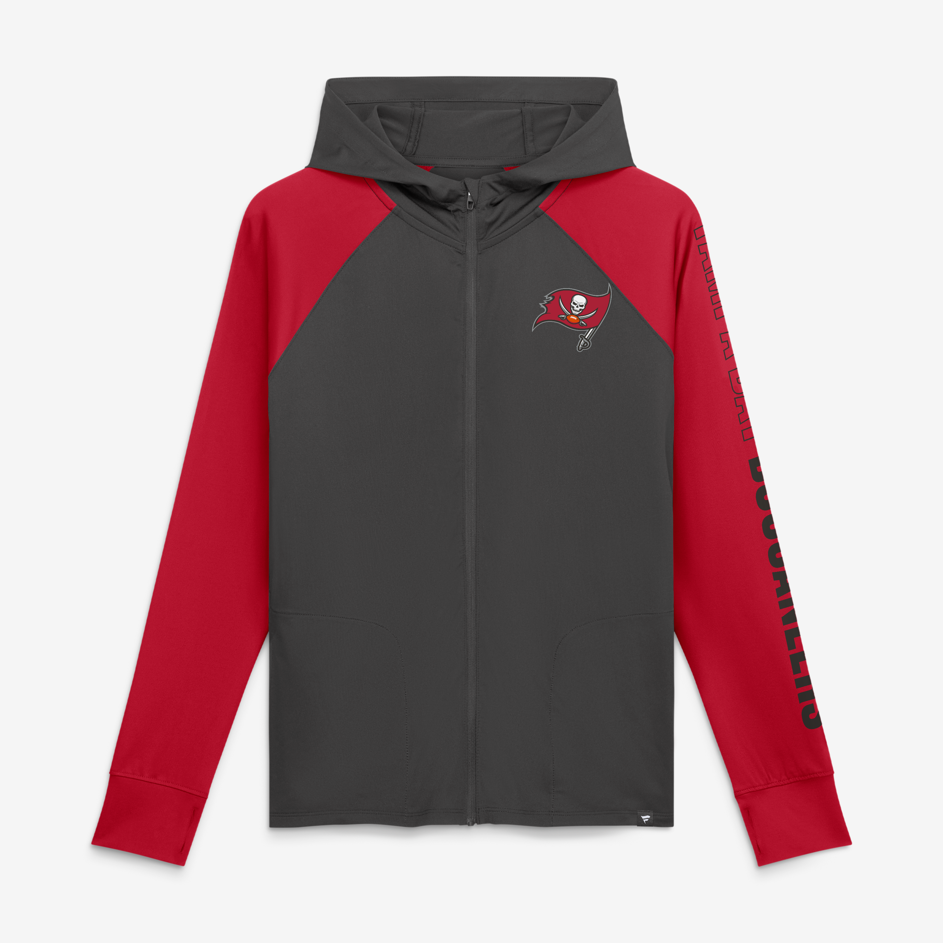 Women's Fanatics Gray/Red Tampa Bay Buccaneers Cornerback Blitz​ Raglan Full-Zip Hoodie