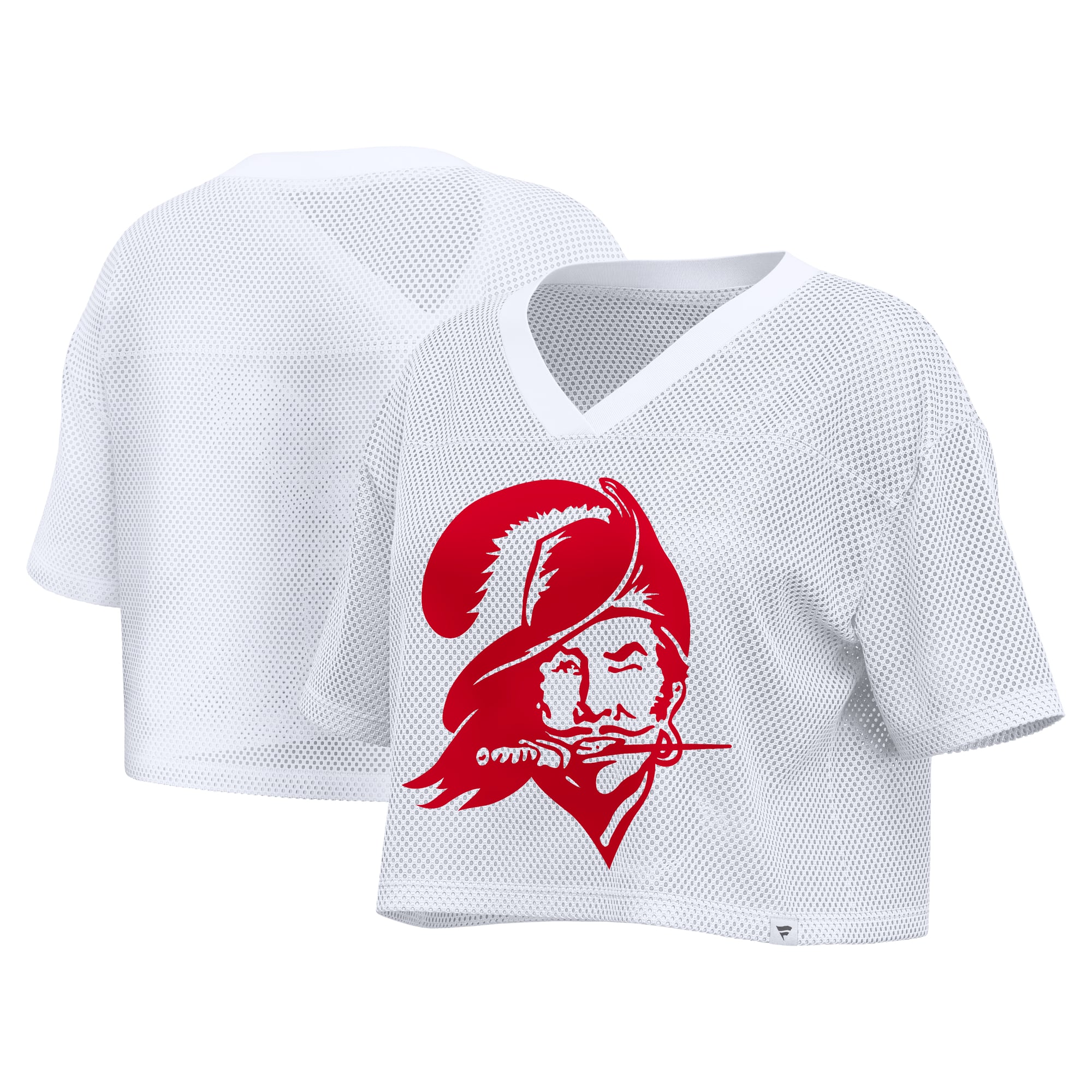 Women's Fanatics White Tampa Bay Buccaneers Oversized Mesh Cropped V-Neck Jersey