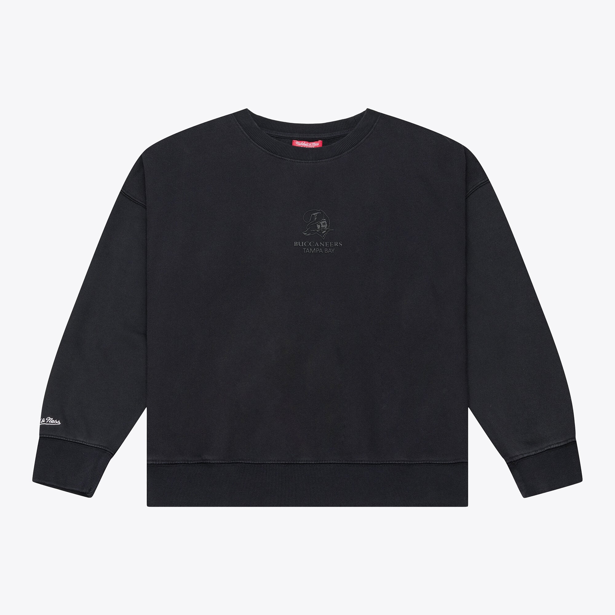 Women's Mitchell & Ness Black Tampa Bay Buccaneers Core Essentials Micro Logo Fleece Sweatshirt