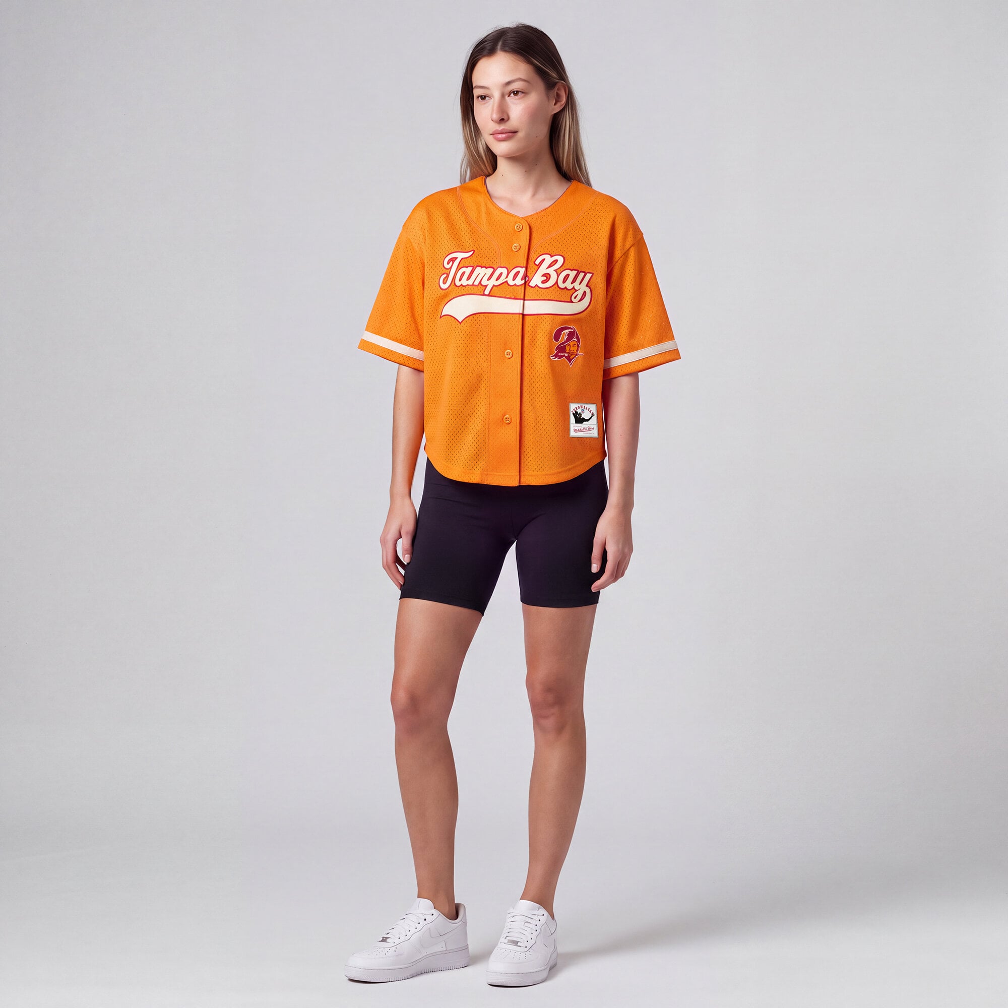 Maillot de baseball rétro Roots orange des Buccaneers Tampa Bay pour femmes Mitchell & Ness