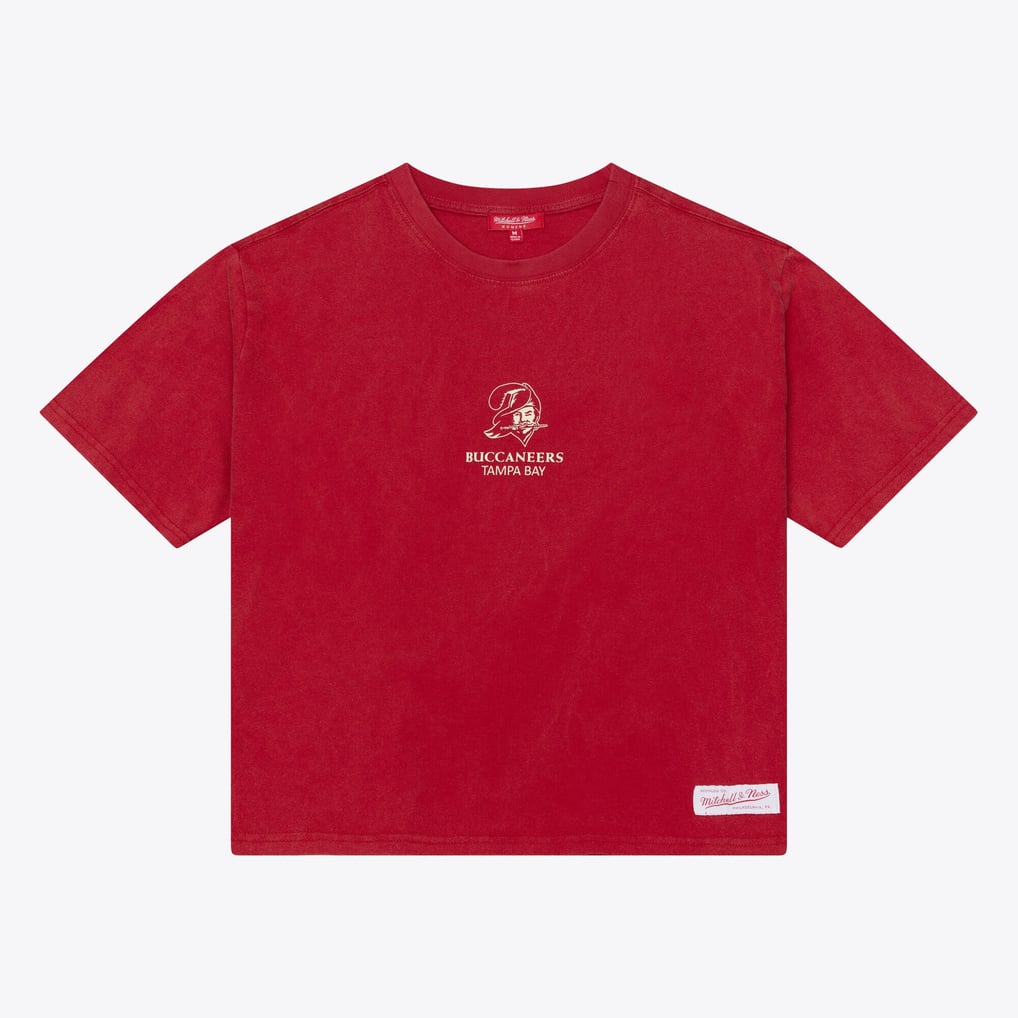 Tampa Bay Buccaneers Mitchell & Ness Women's Core Essentials Micro Logo Boxy Crop T-Shirt - Scarlet
