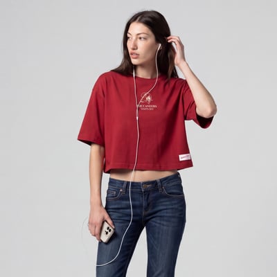 Tampa Bay Buccaneers Mitchell & Ness Women's Core Essentials Micro Logo Boxy Crop T-Shirt - Scarlet
