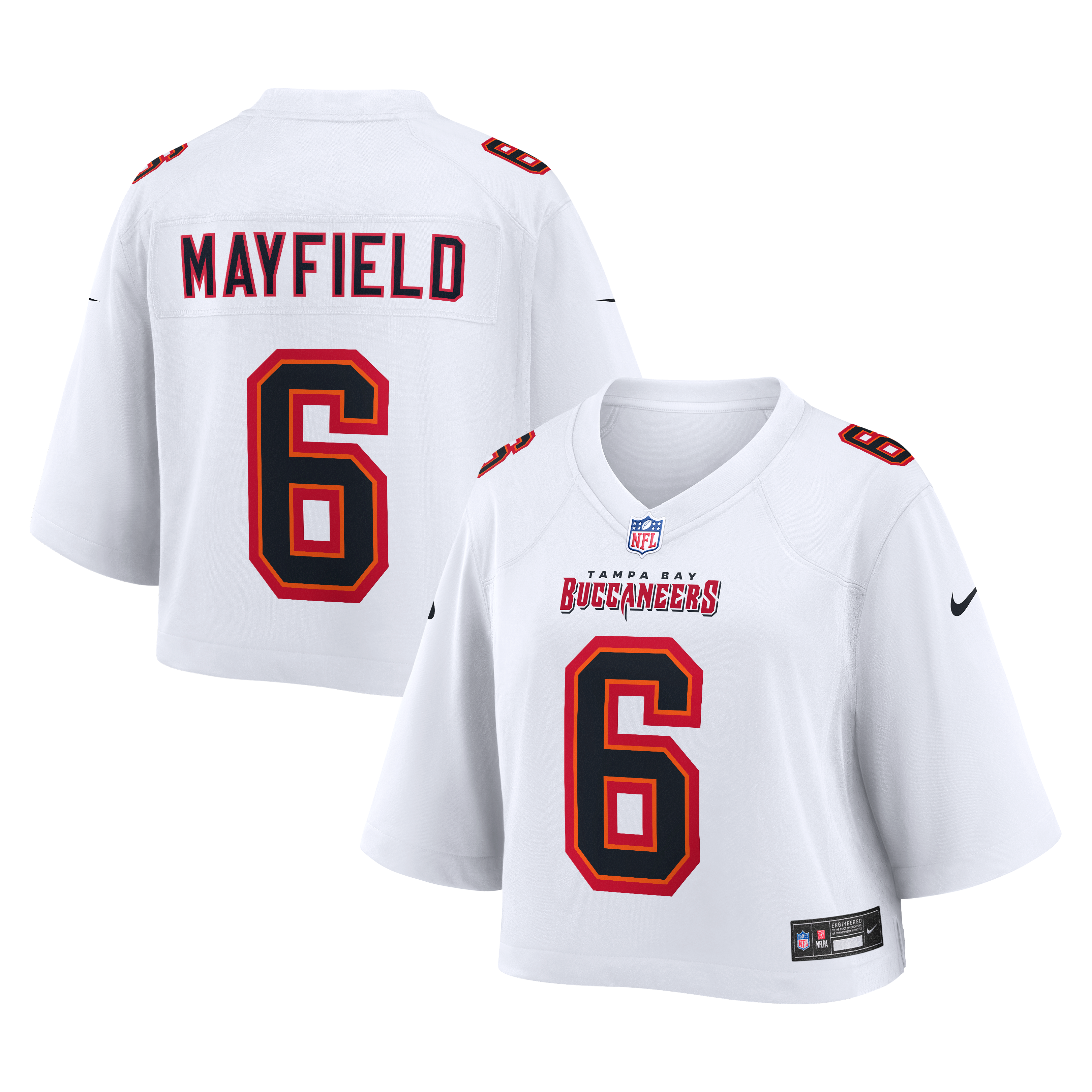 Maillot de match court Nike Baker Mayfield blanc des Buccaneers Tampa Bay pour femmes