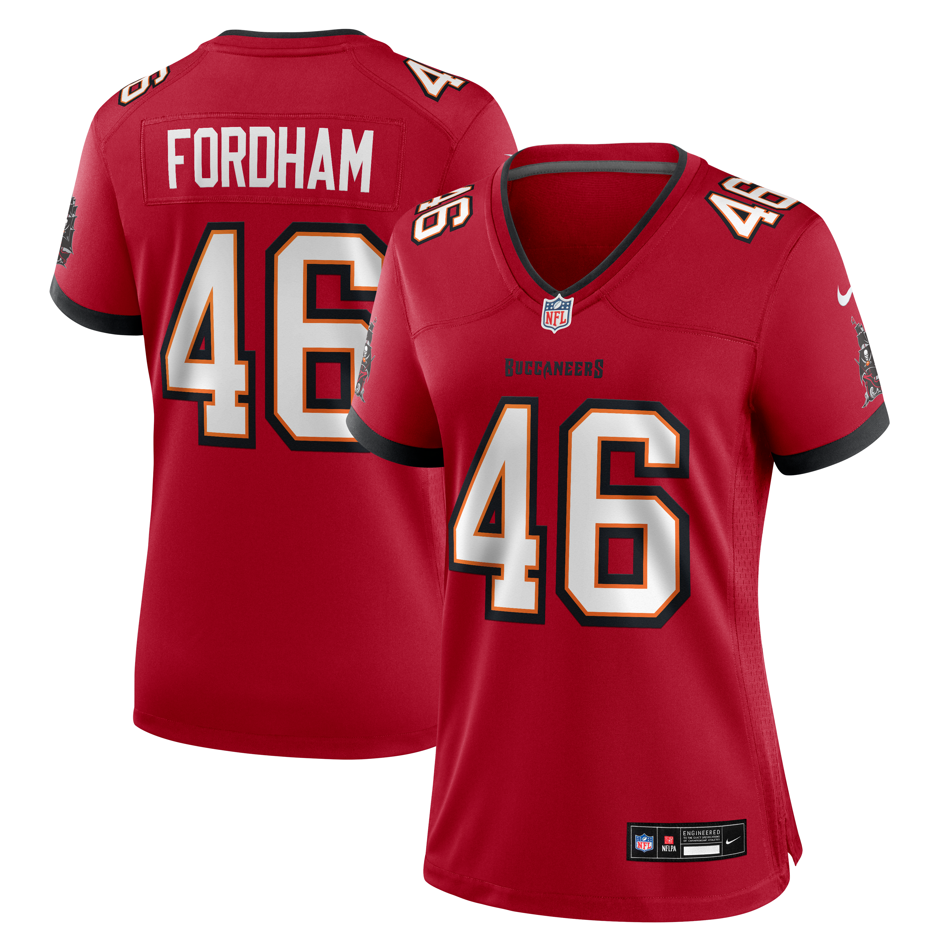 Maillot de match Nike Caden Fordham rouge des Buccaneers Tampa Bay pour femmes