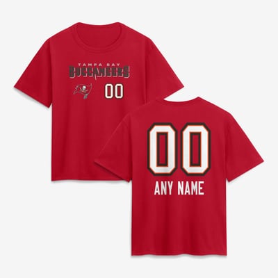 Tampa Bay Buccaneers Women's Touchdown Wordmark Personalized Name & Number T-Shirt - Red