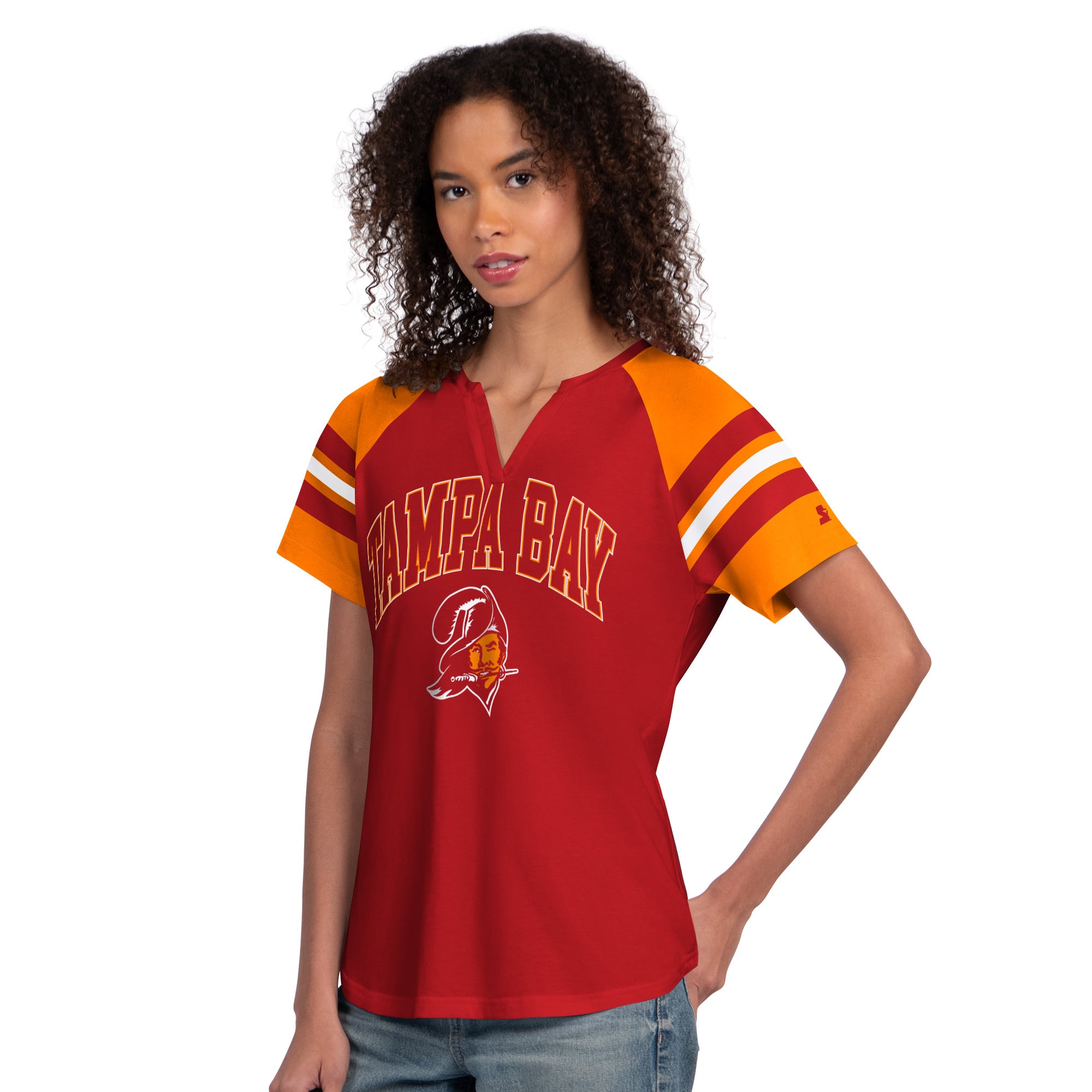 T-shirt raglan à col cranté Starter rouge pour femmes des Buccaneers de Tampa Bay