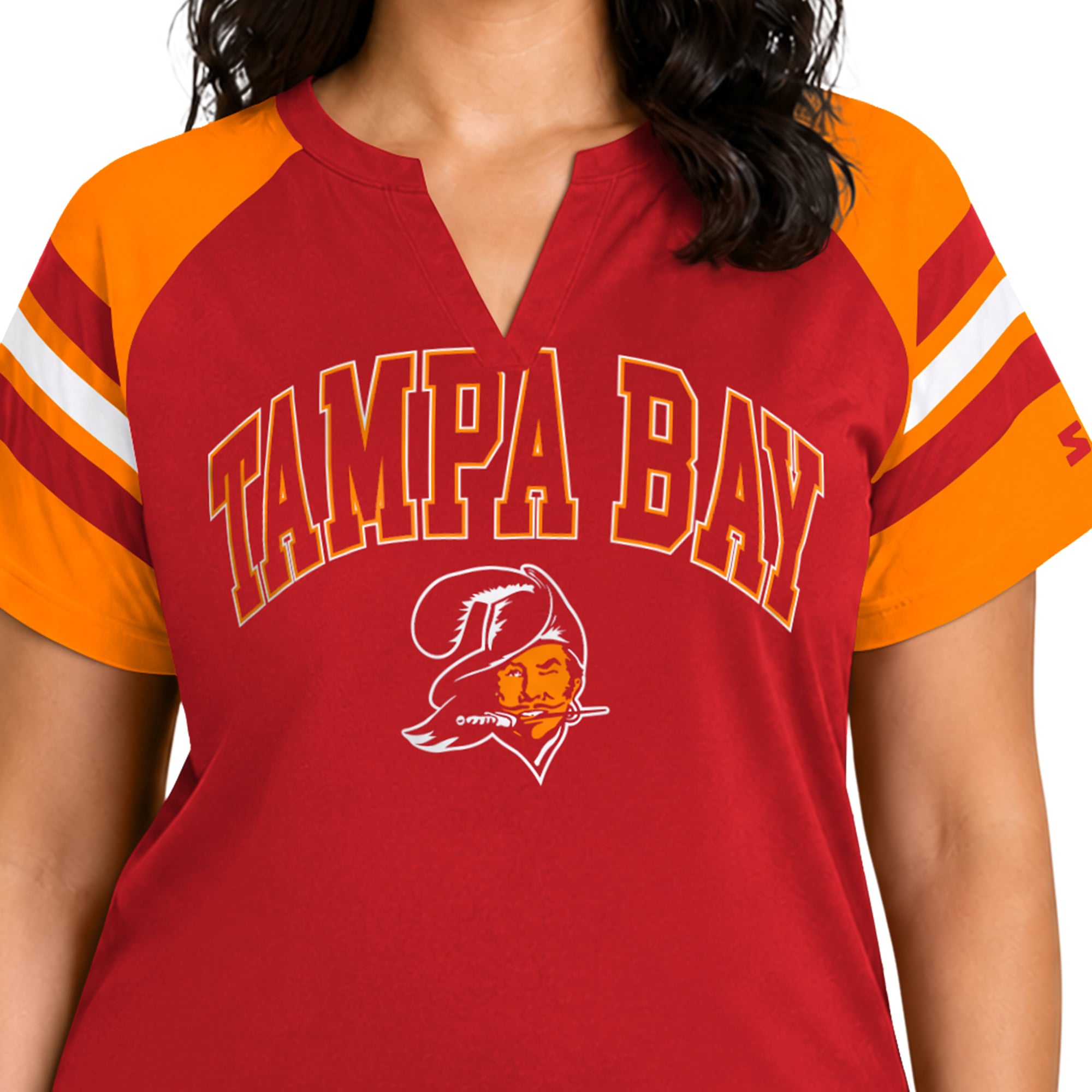 T-shirt raglan Starter rouge pour femme, Tampa Bay Buccaneers, grande taille, style rétro, col cranté