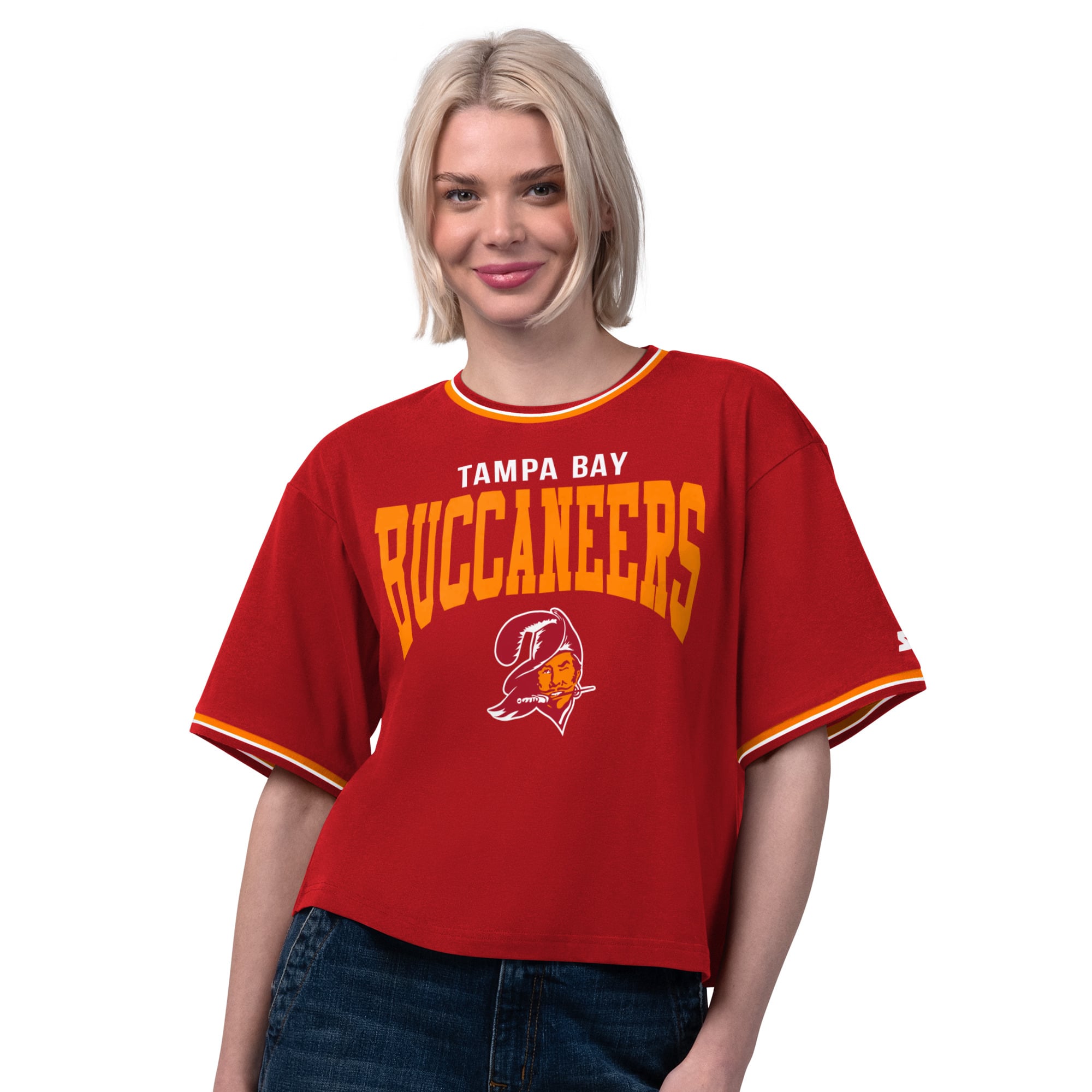 T-shirt court Starter rouge pour femme, Tampa Bay Buccaneers, style vintage Ace