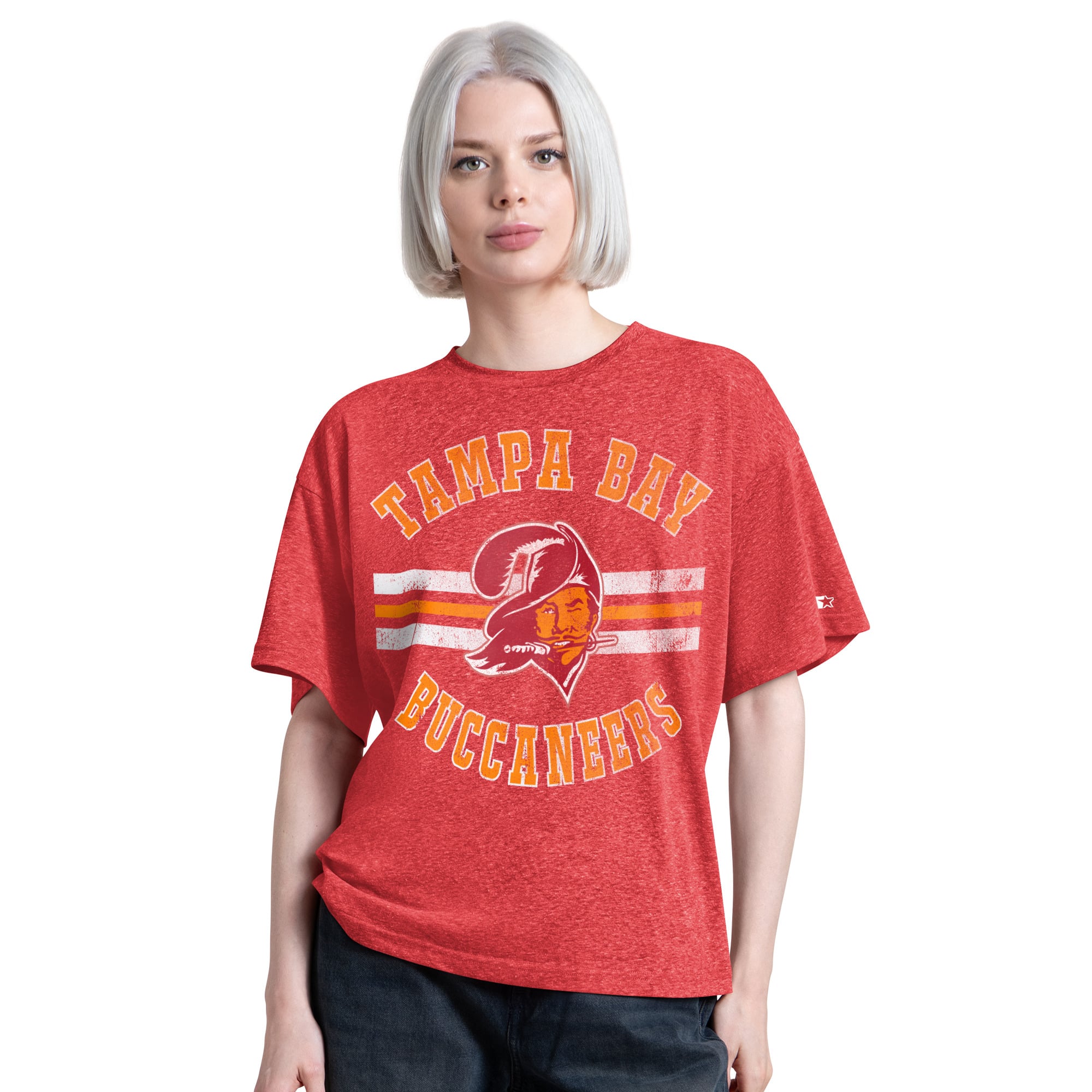 Women's Starter Red Tampa Bay Buccaneers Vintage Jump Shot Boyfriend Tri-Blend T-Shirt