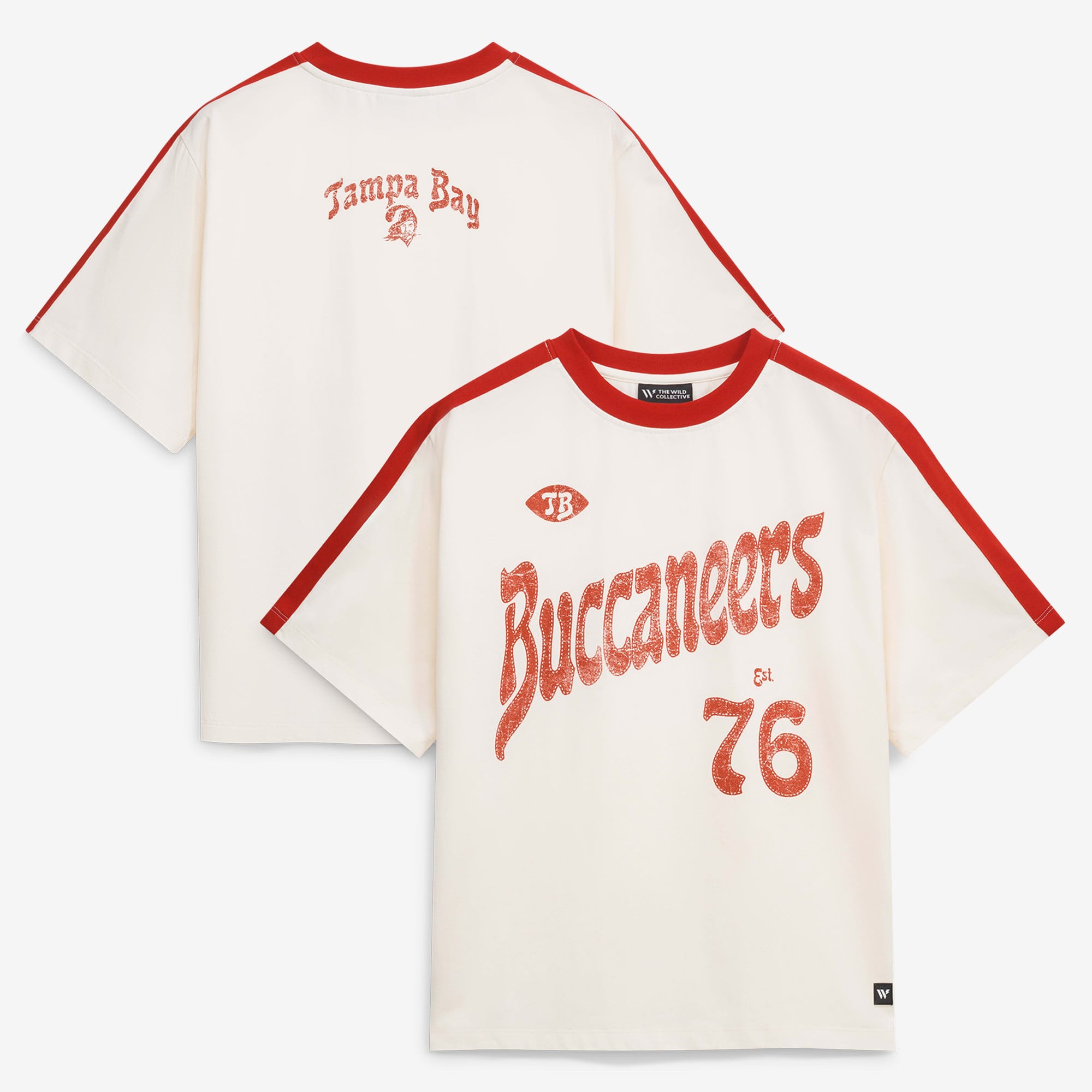 T-shirt rayé à épaules tombantes crème The Wild Collective pour femmes, style Tampa Bay Buccaneers