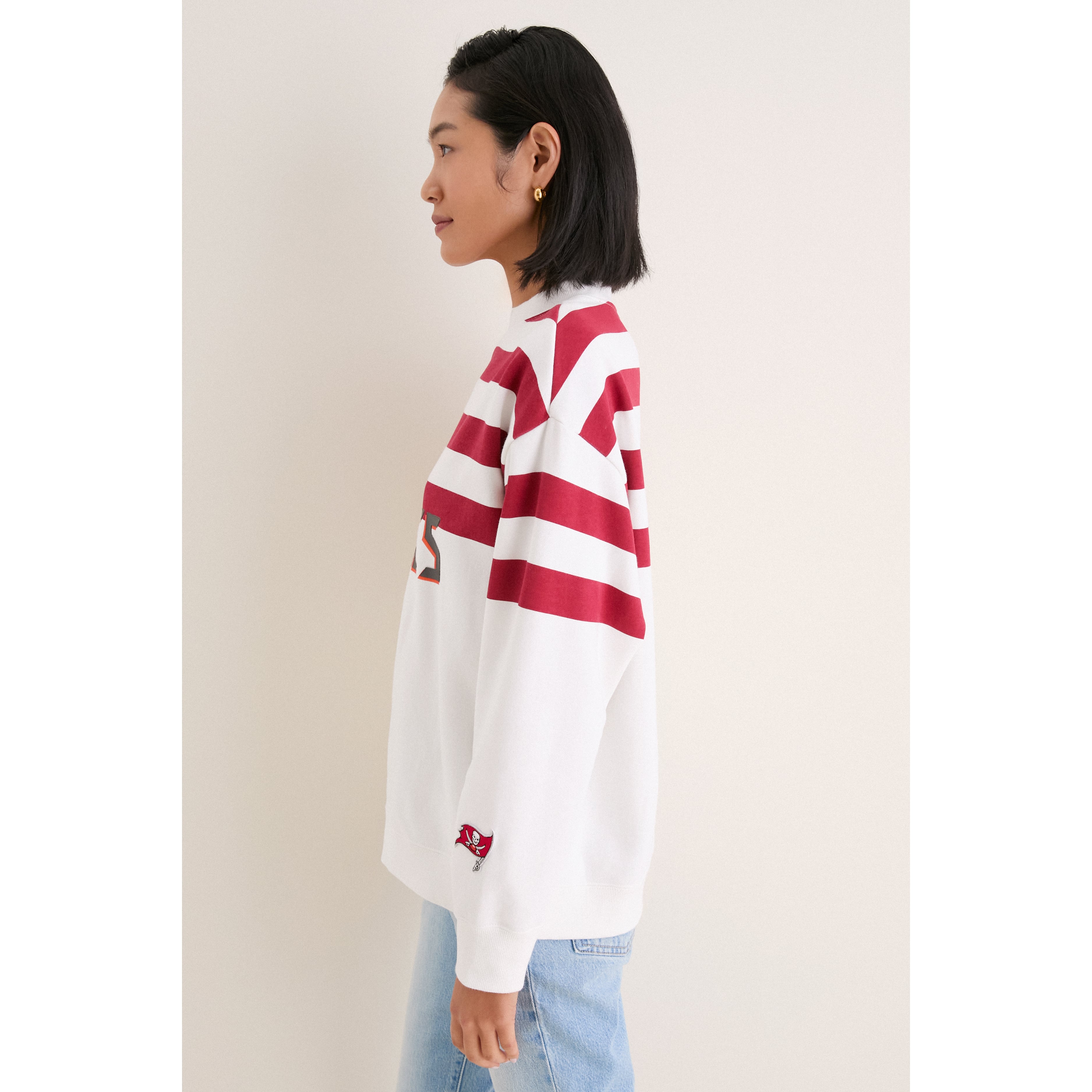 Women's Tuckernuck White/Red Tampa Bay Buccaneers Stripe Sweatshirt
