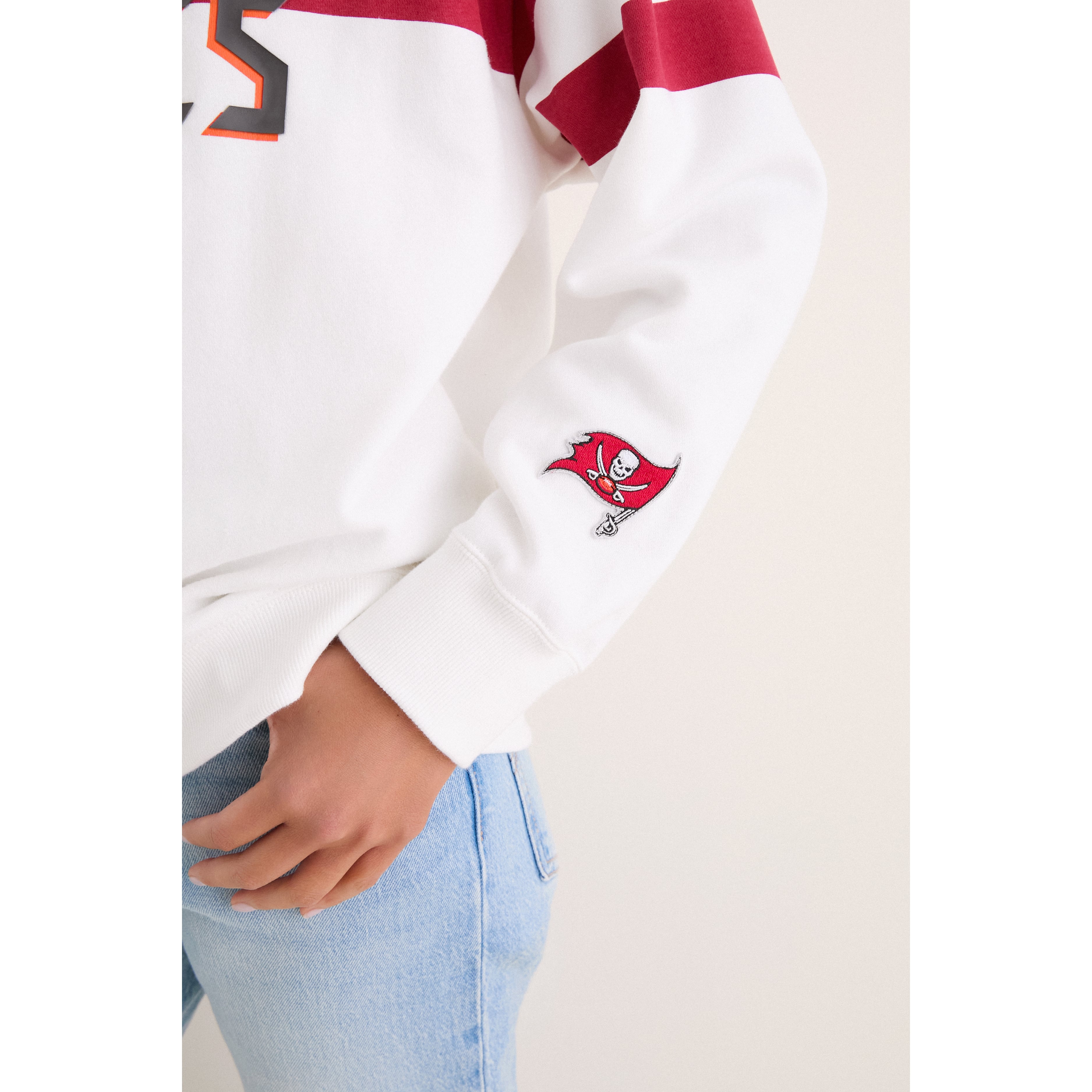 Women's Tuckernuck White/Red Tampa Bay Buccaneers Stripe Sweatshirt
