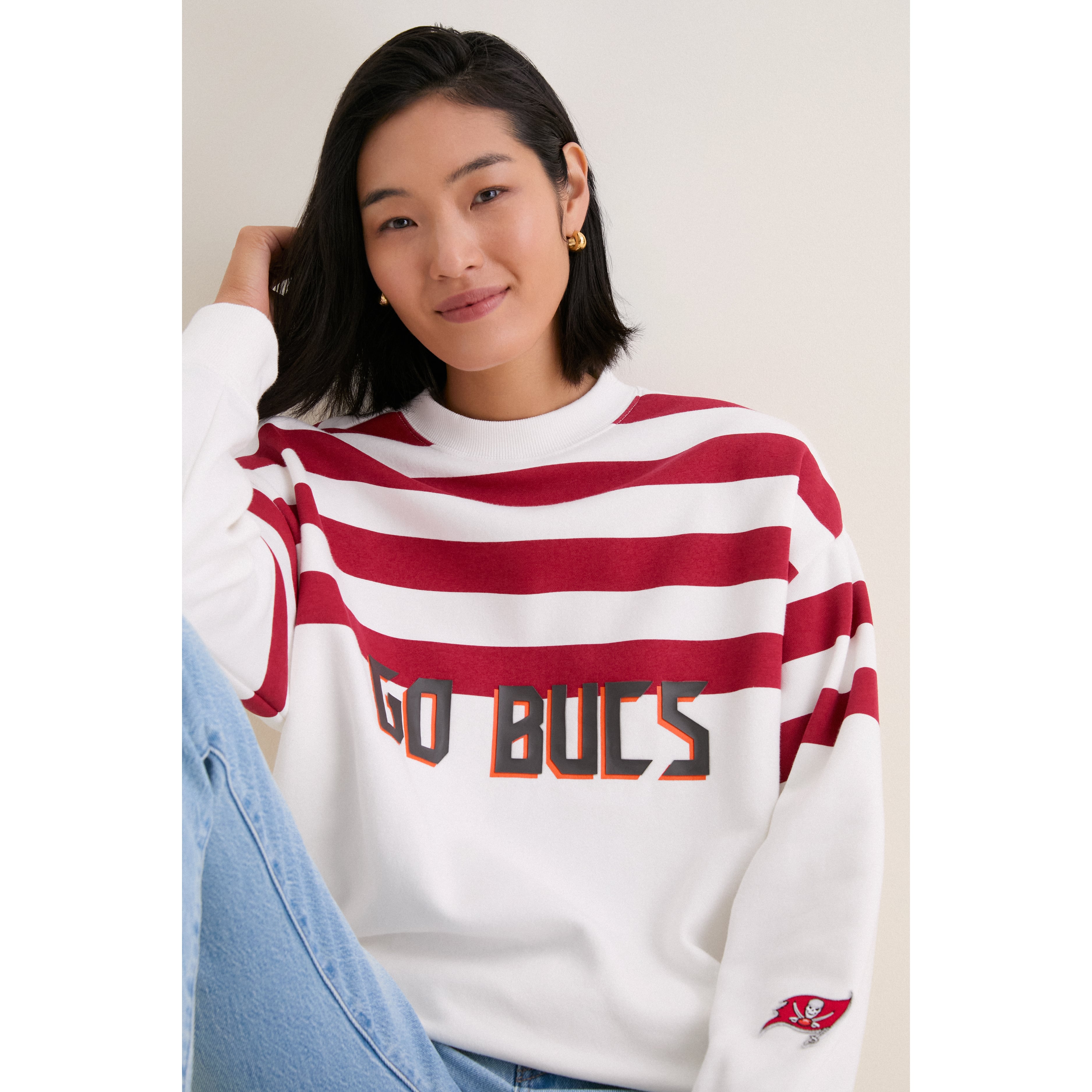 Women's Tuckernuck White/Red Tampa Bay Buccaneers Stripe Sweatshirt